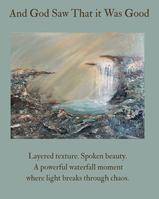 And God Saw That It Was Good – 22x28 Original Textured Waterfall Landscape by Renee Smith