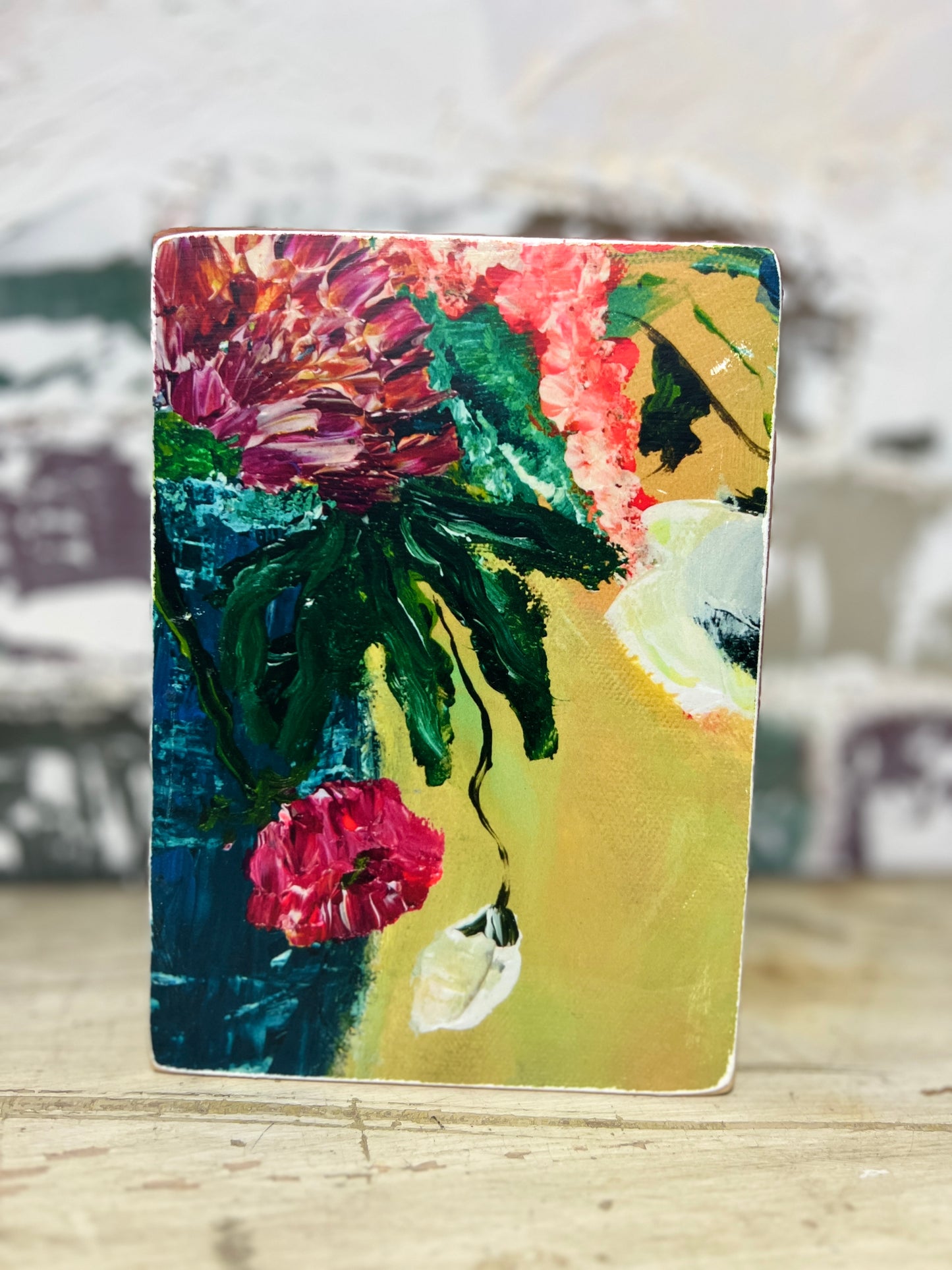 Mini Art Wood Shelf Sitter Wall Art Moody Florals