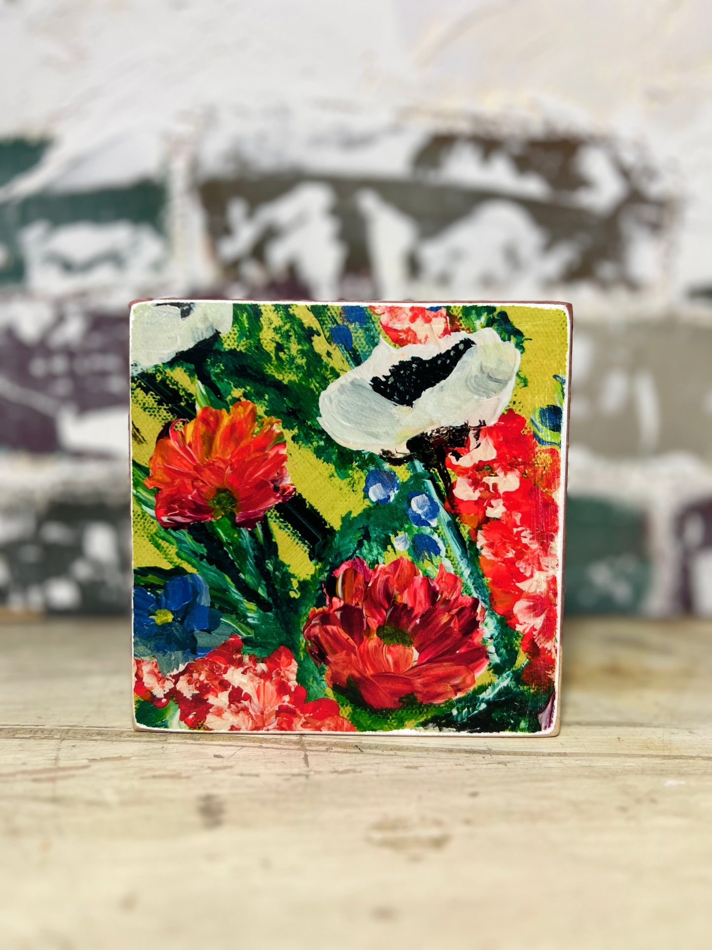 Mini Art Wood Shelf Sitter Wall Art Moody Florals