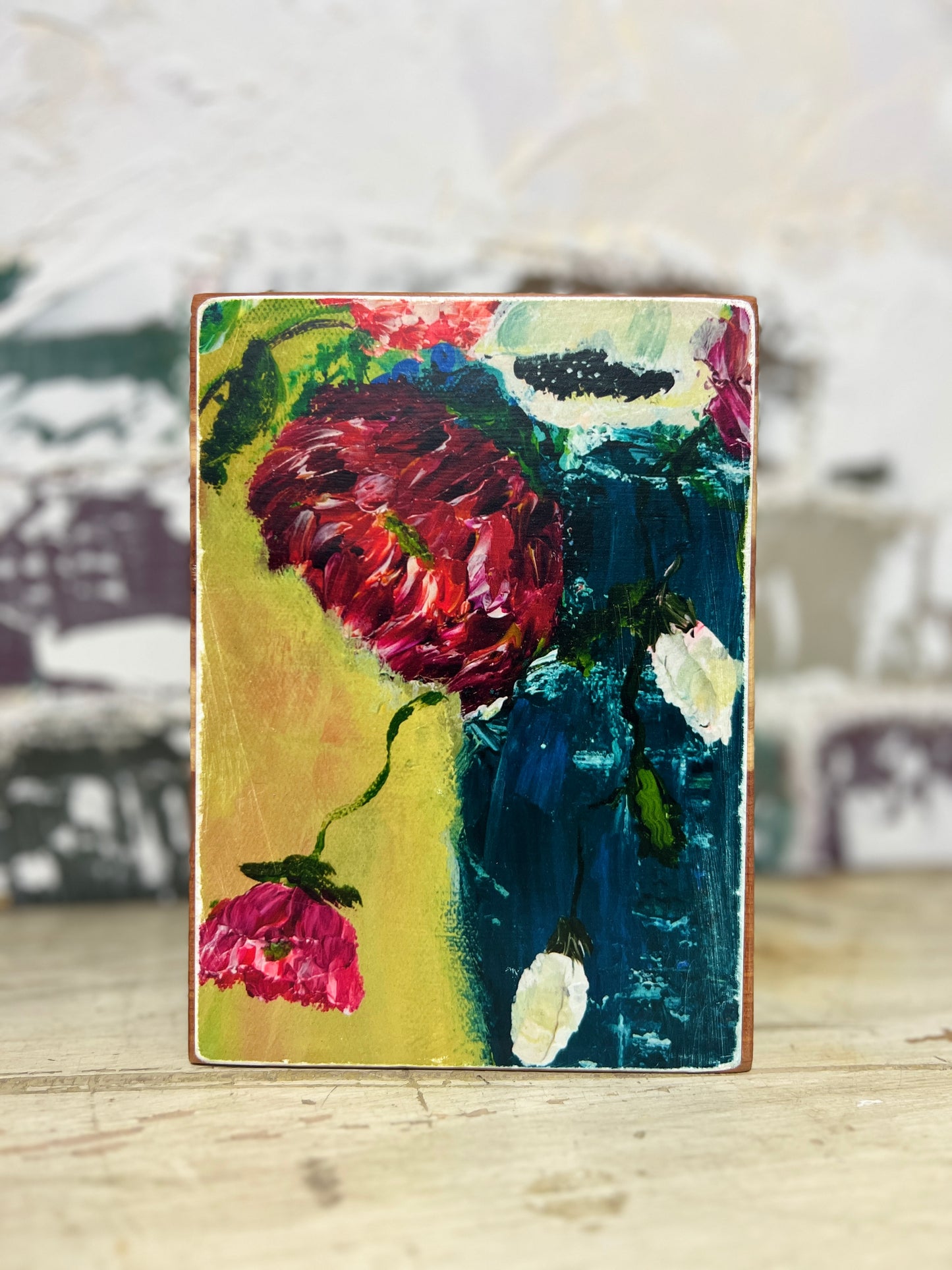 Mini Art Wood Shelf Sitter Wall Art Moody Florals