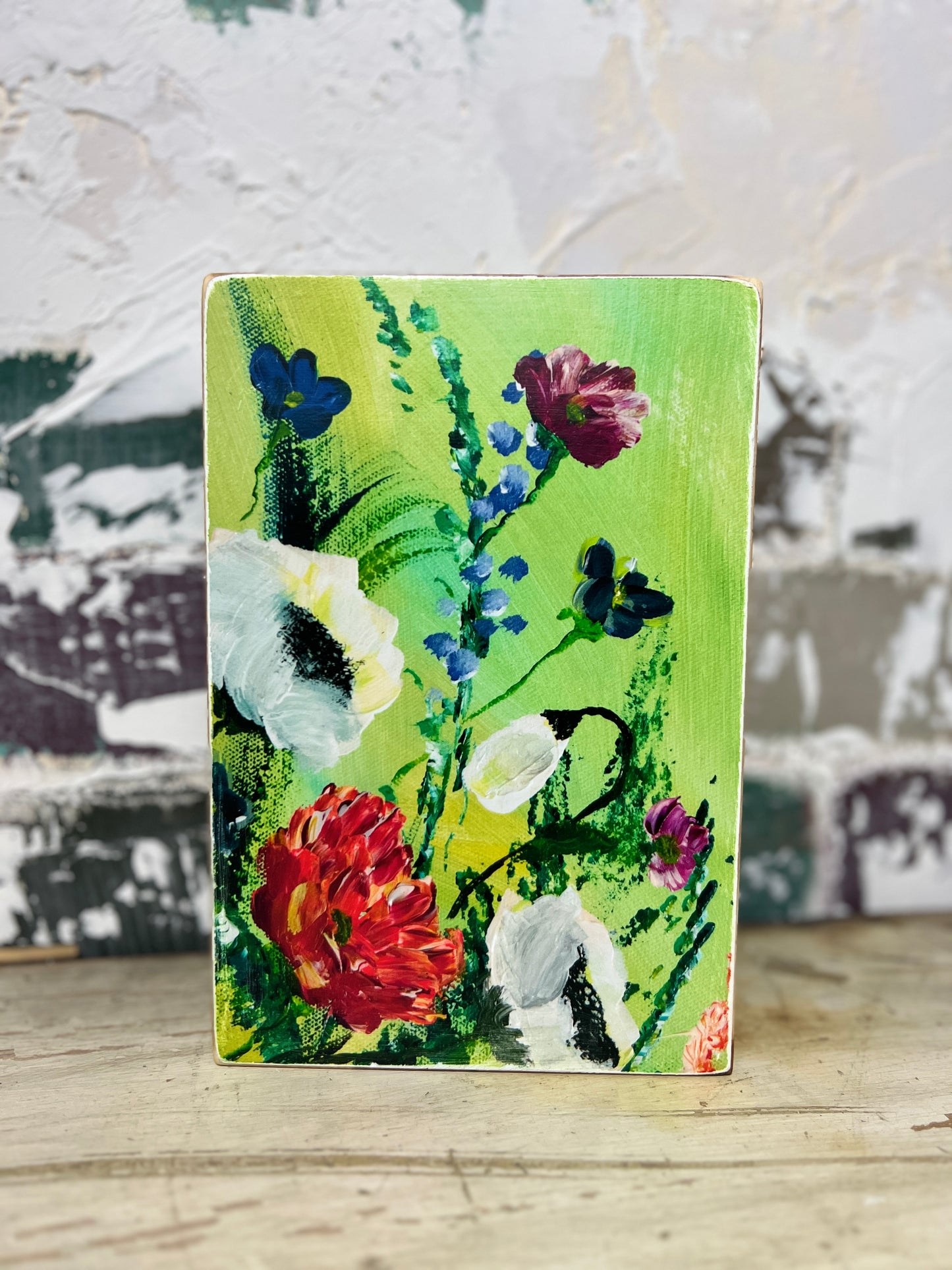 Mini Art Wood Shelf Sitter Wall Art Moody Florals