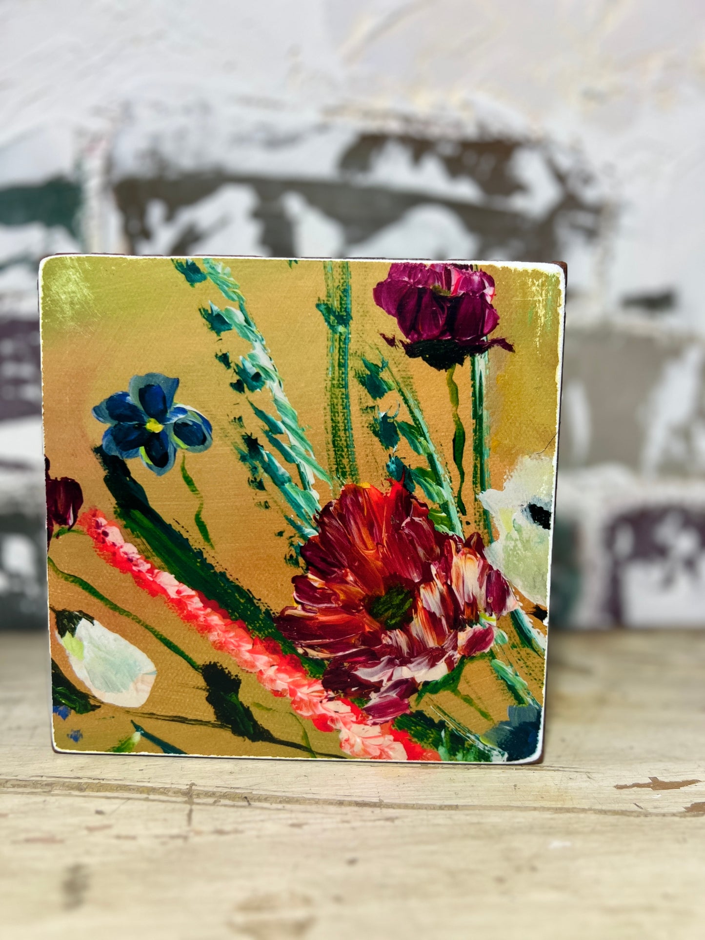 Mini Art Wood Shelf Sitter Wall Art Moody Florals