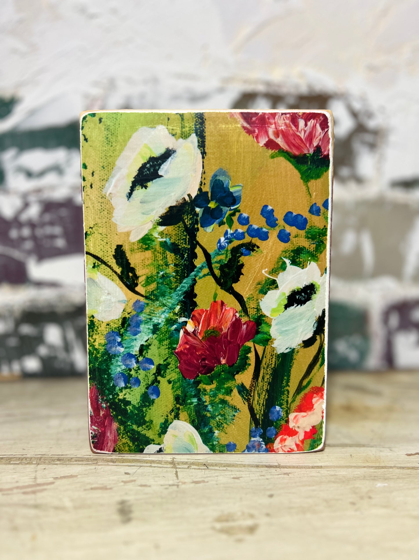 Mini Art Wood Shelf Sitter Wall Art Moody Florals