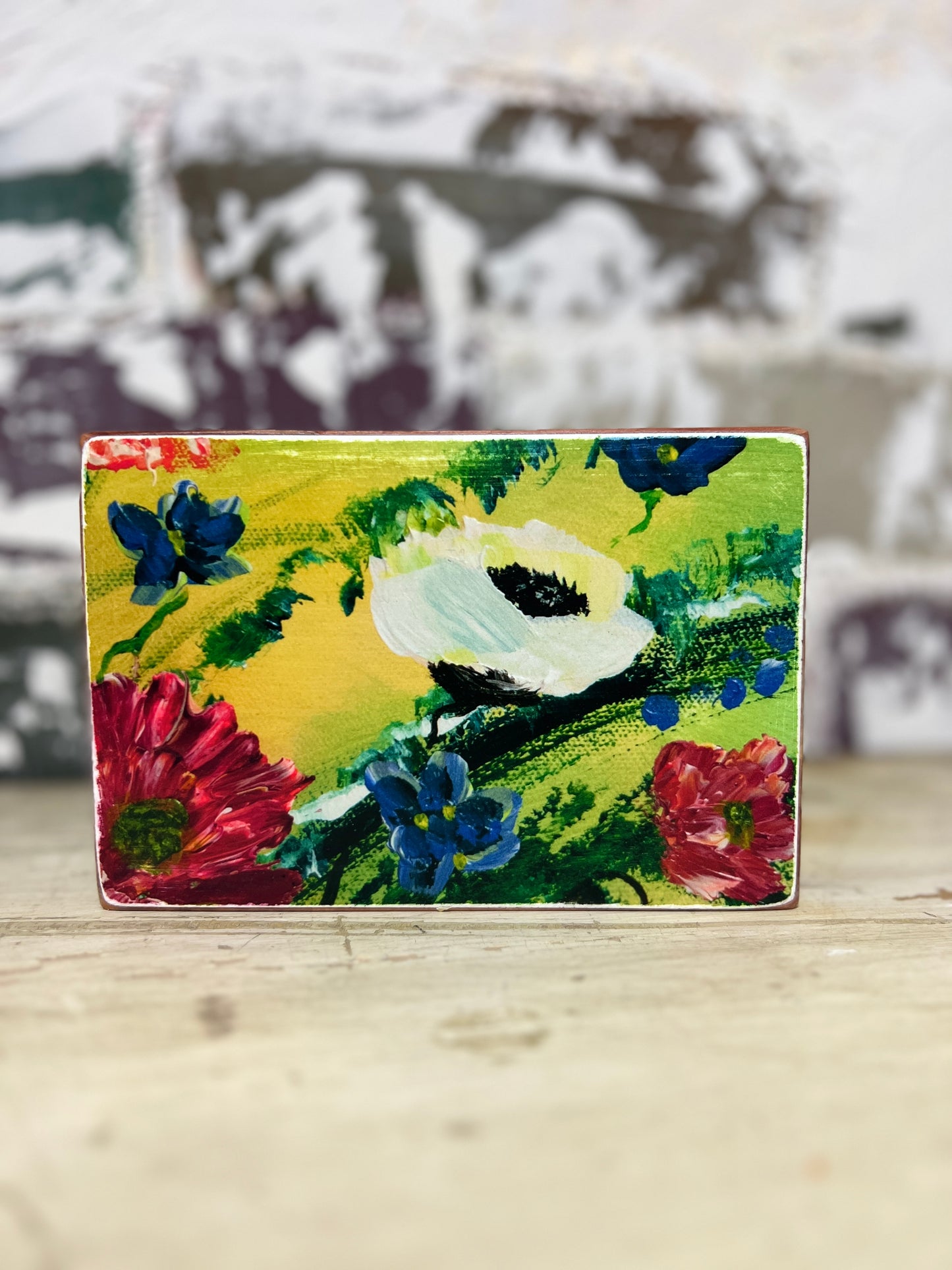 Mini Art Wood Shelf Sitter Wall Art Moody Florals