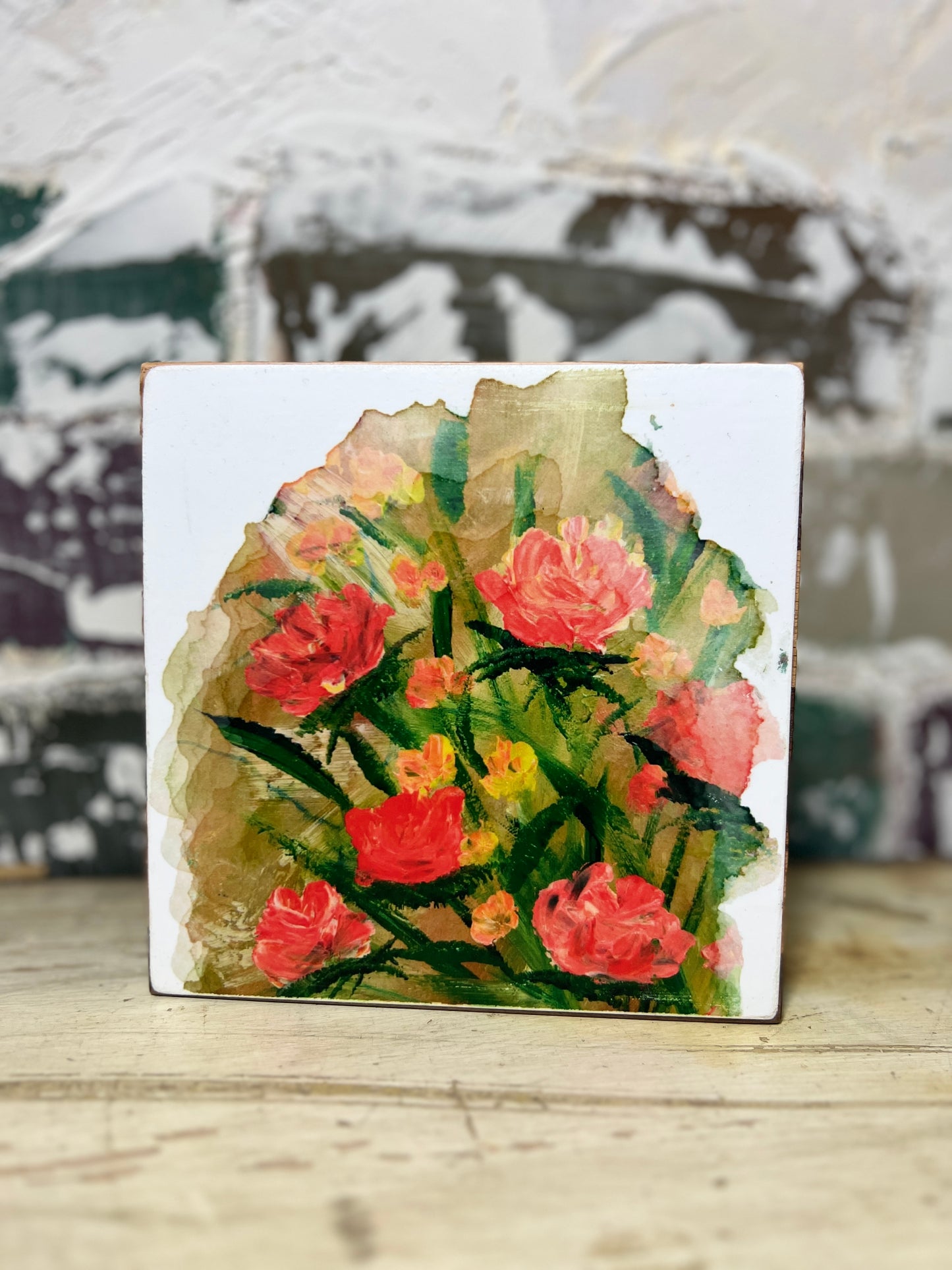 Mini Art Wood Shelf Sitter Wall Art Sunrise Bouquet