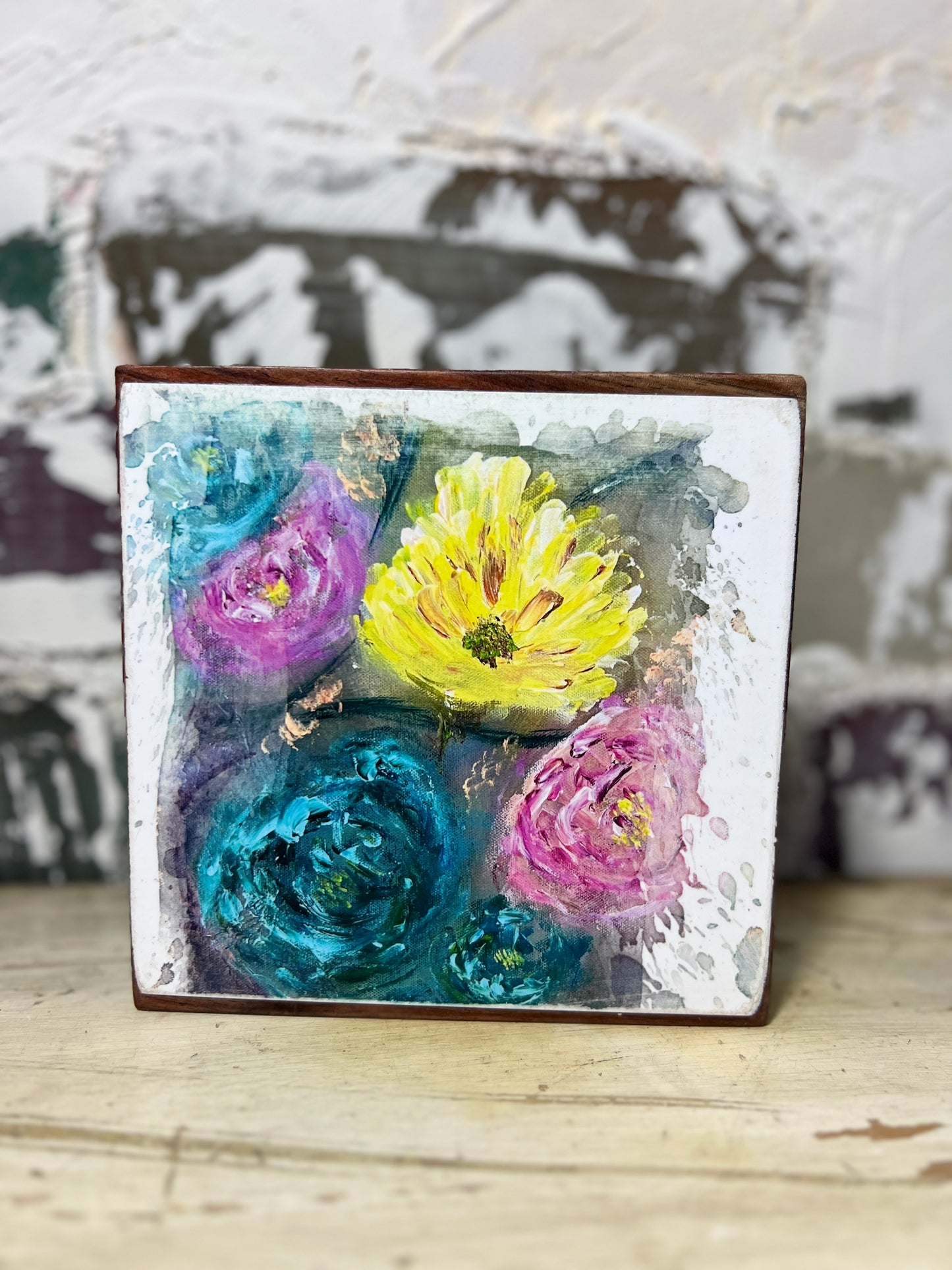 Mini Art Wood Shelf Sitter Wall Art Vintage Love Bouquet