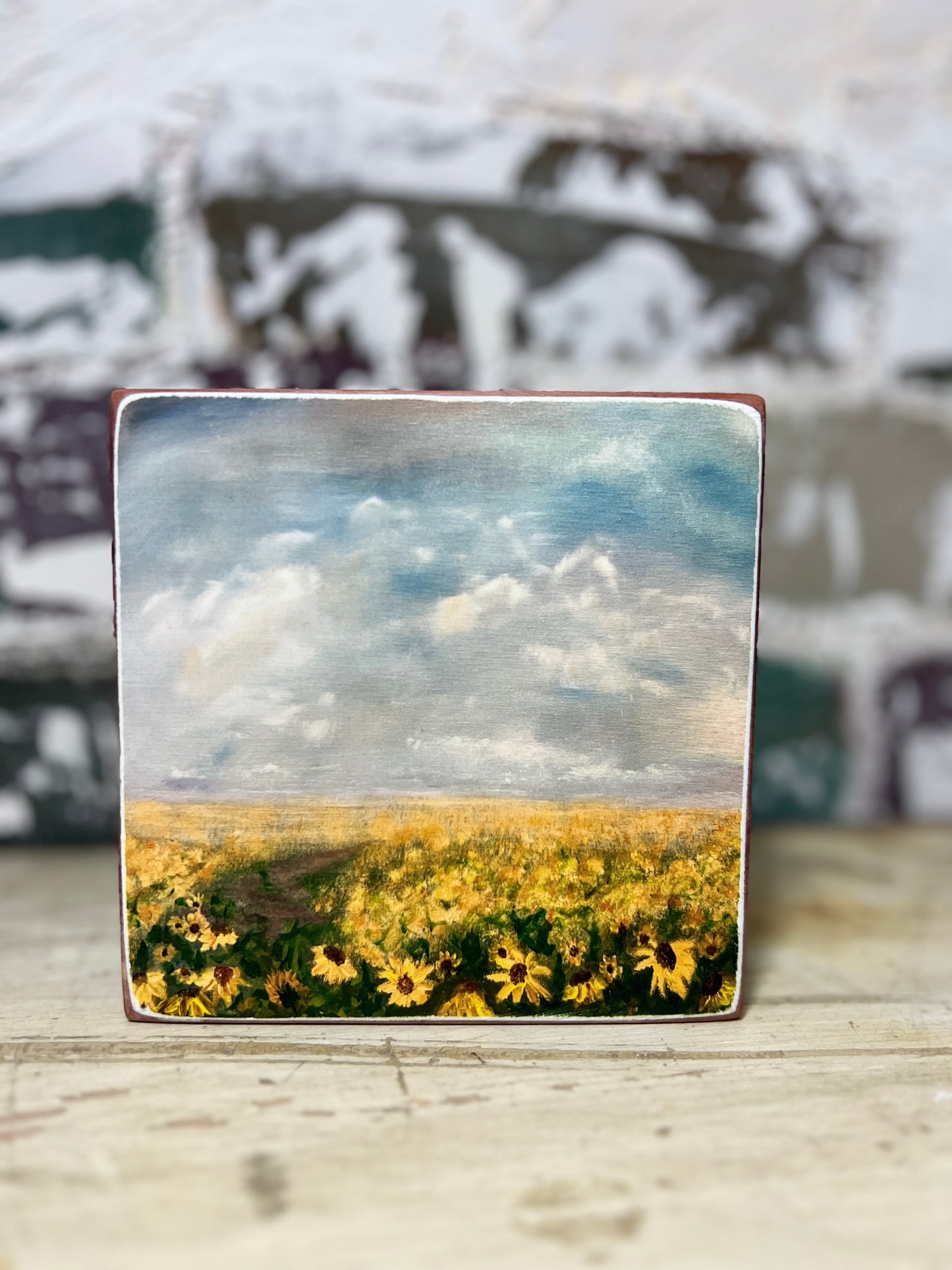 Mini Art Wood Shelf Sitter Wall Art Fields of Gold