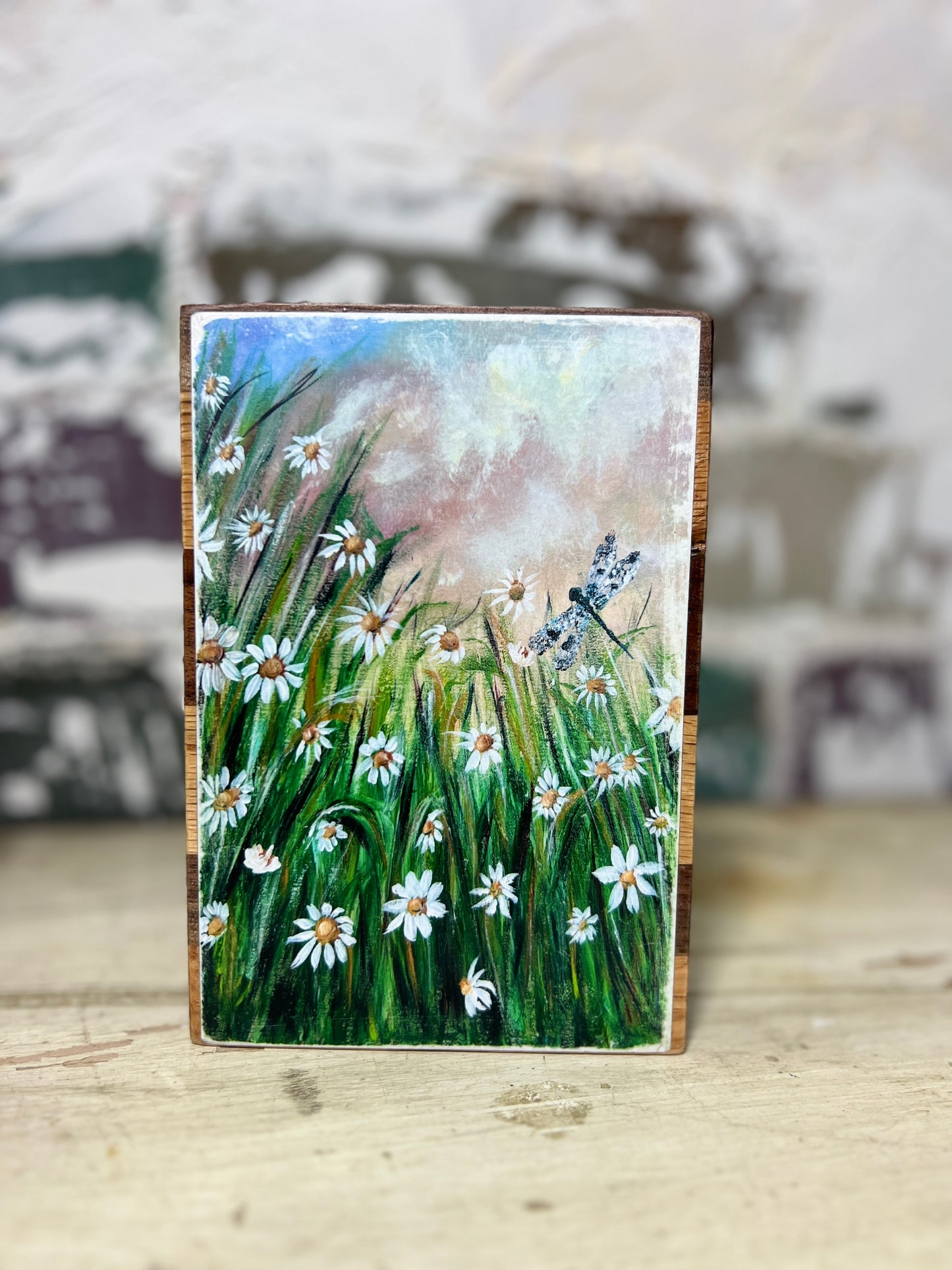 Mini Art Wood Shelf Sitter Wall Art Strength of Daisies