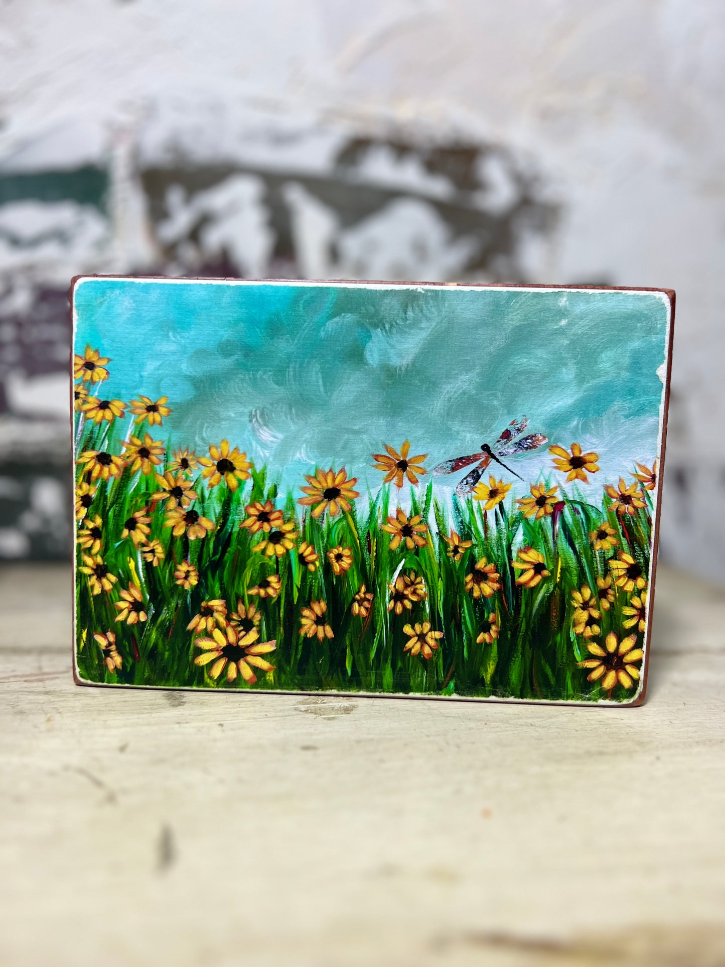 Mini Art Wood Shelf Sitter Wall Art Picking Wildflowers