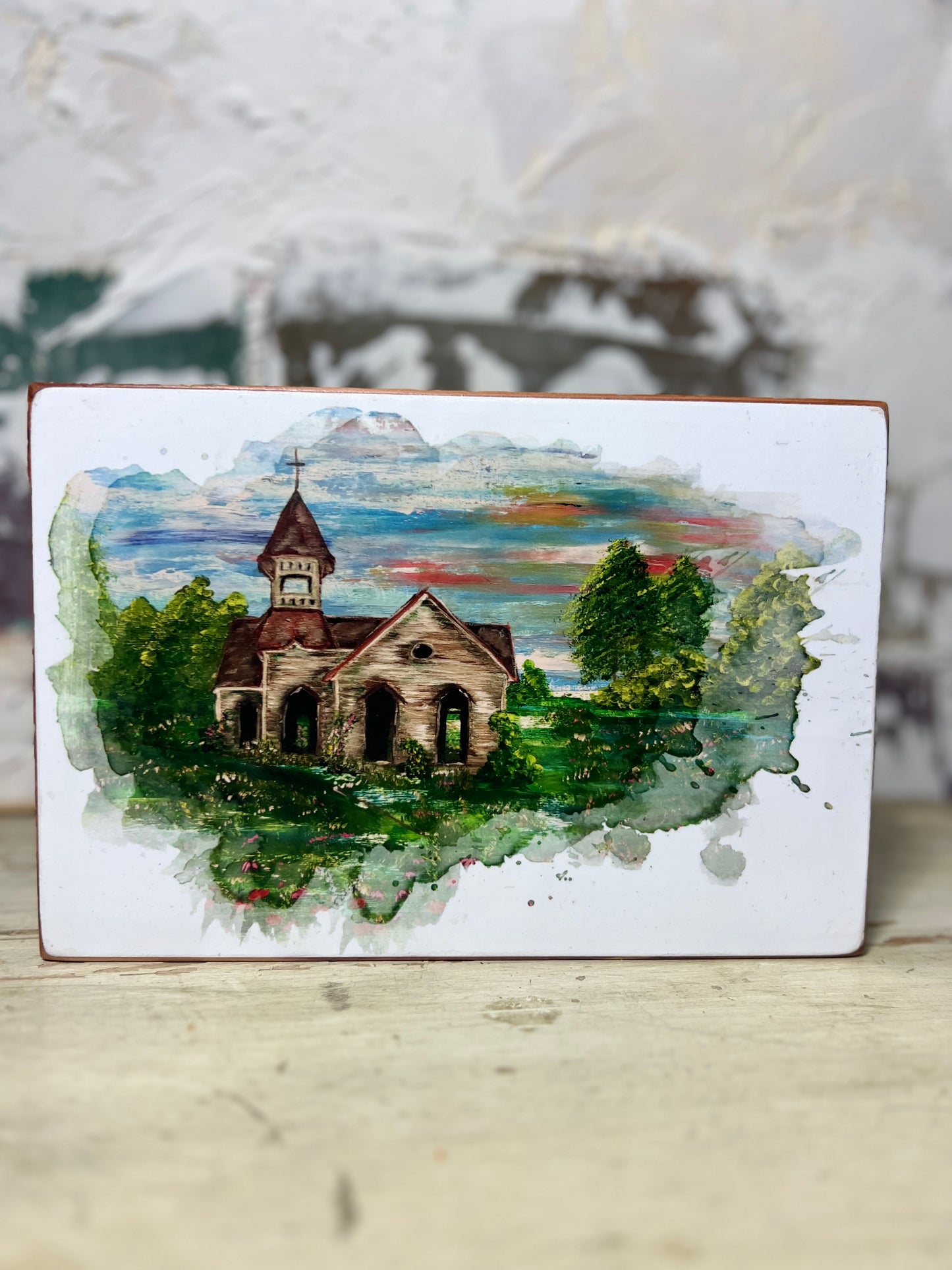 Mini Art Wood Shelf Sitter Wall Art Church in the Wild