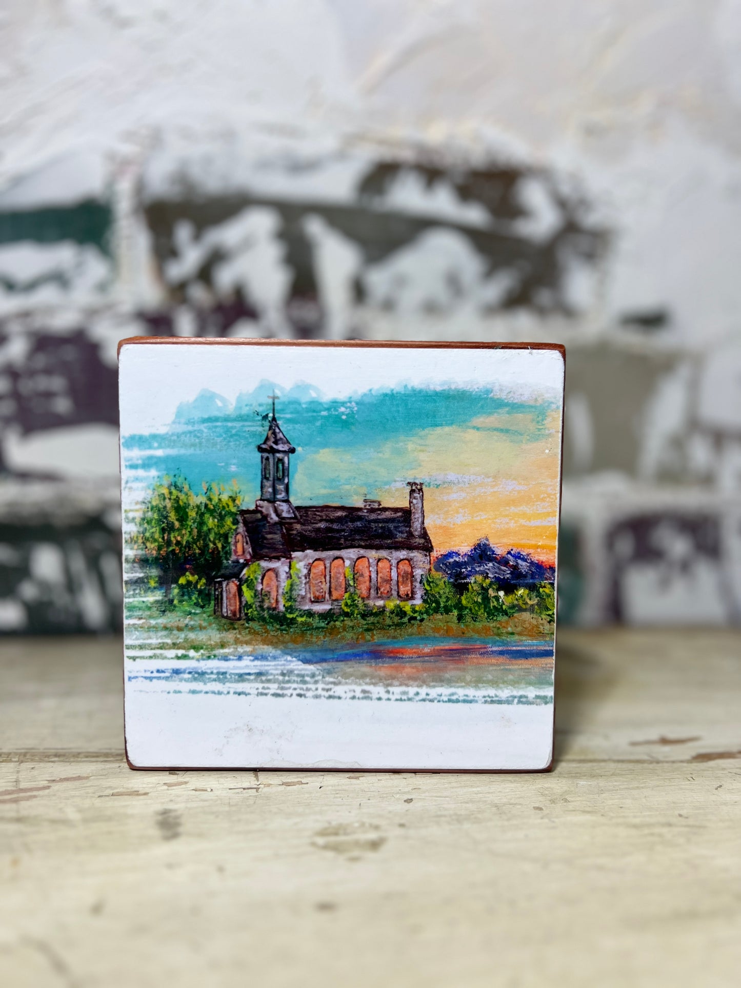 Mini Art Wood Shelf Sitter Wall Art Sunset Service