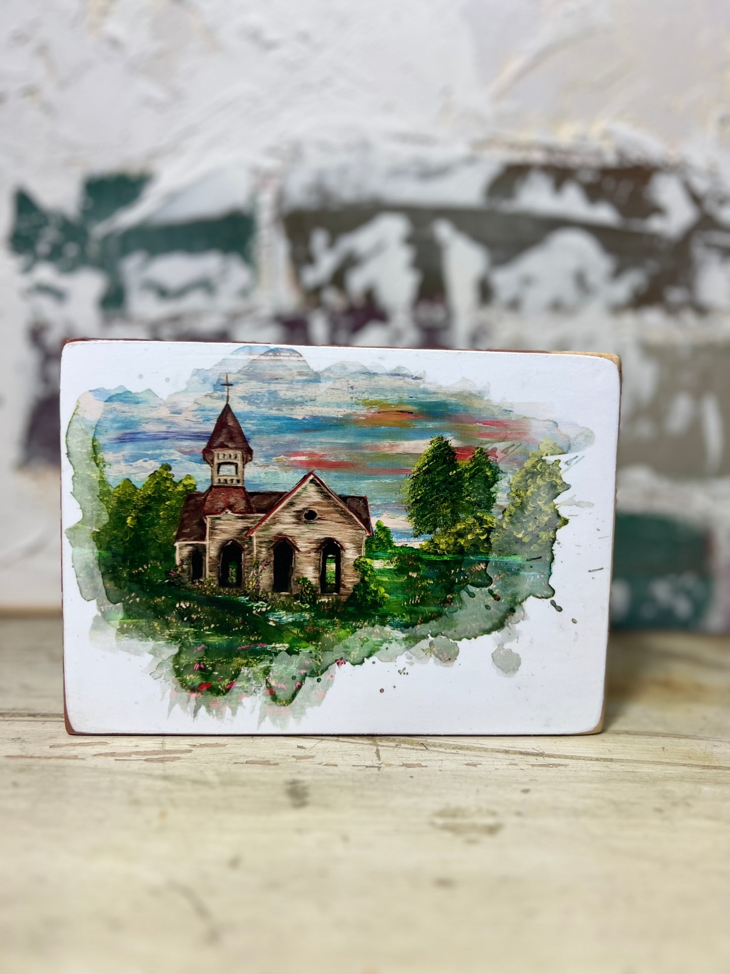 Mini Art Wood Shelf Sitter Wall Art Church in the Wild