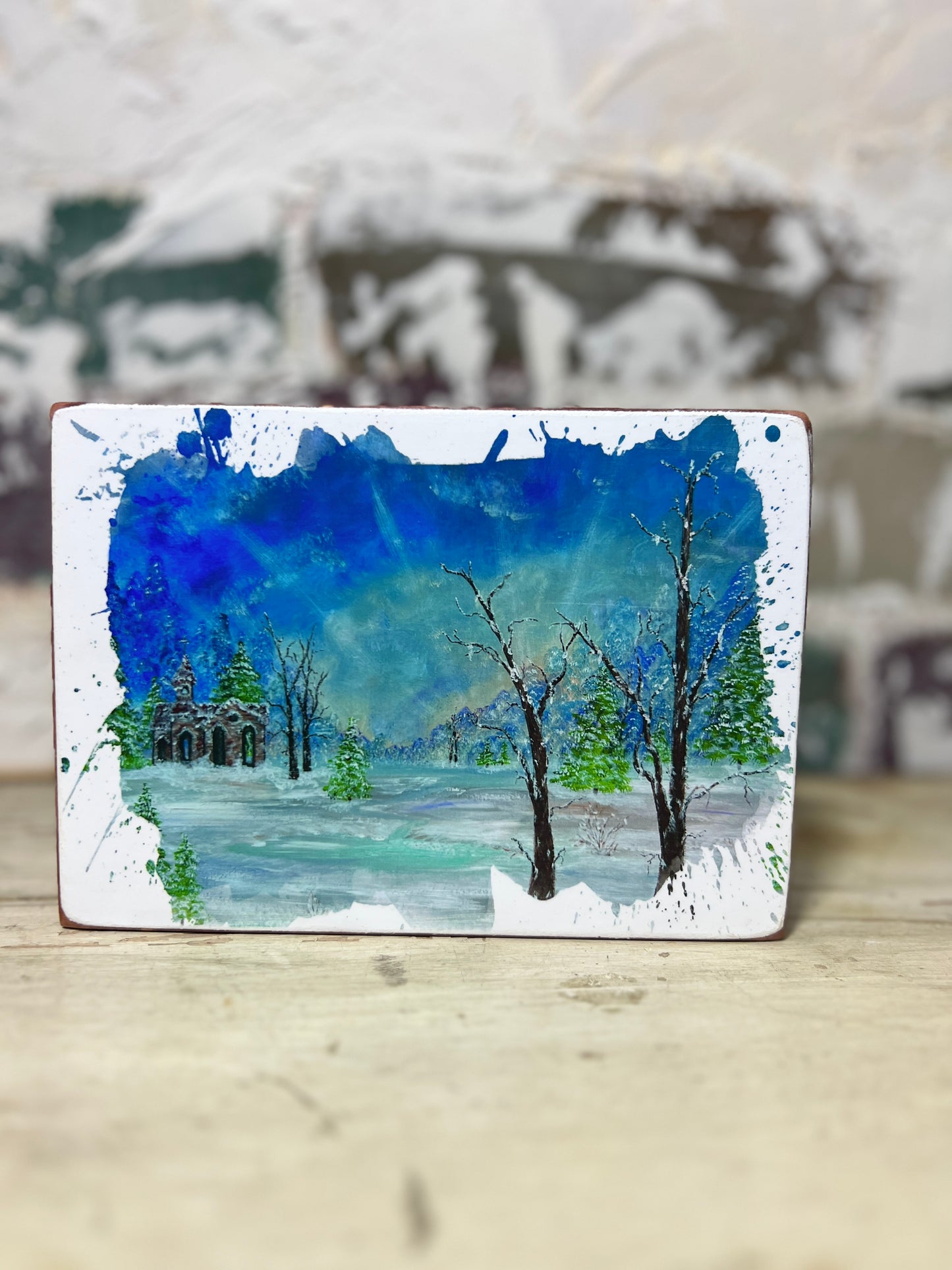 Mini Art Wood Shelf Sitter Wall Art Winter's Night