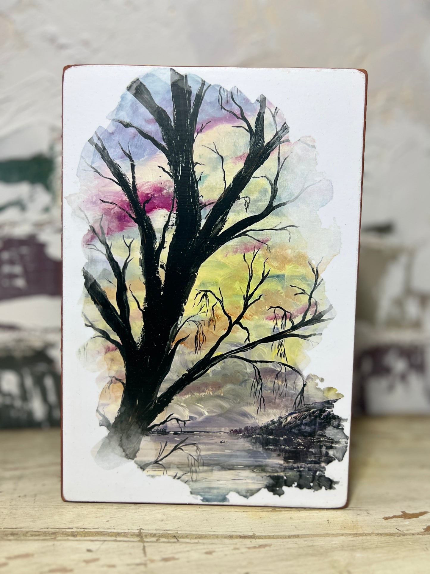 Mini Art Wood Shelf Sitter Wall Art Evening Come Softly