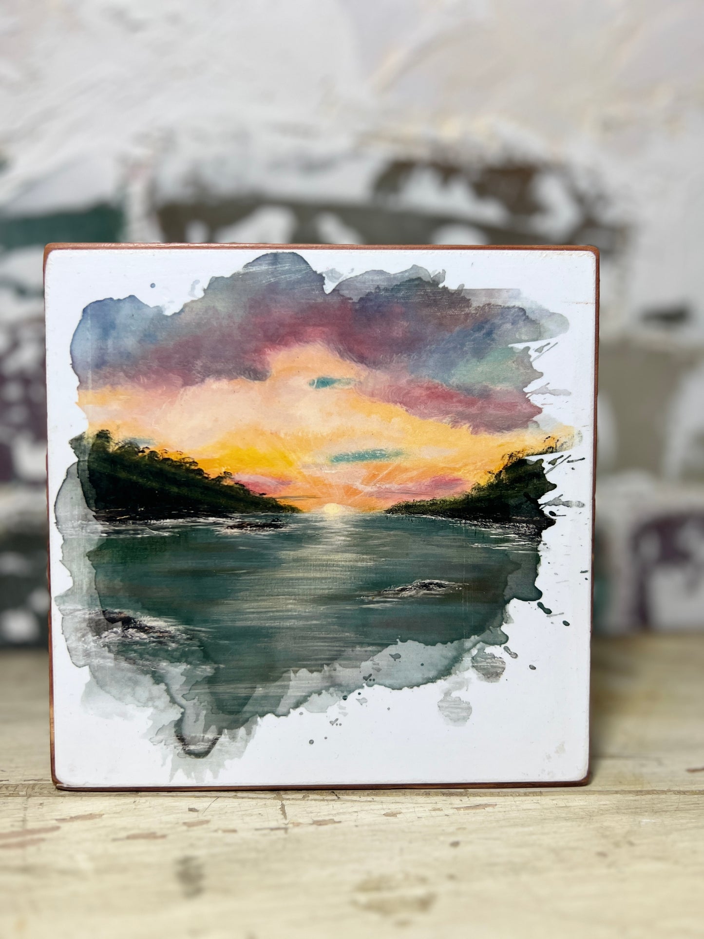 Mini Art Wood Shelf Sitter Wall Art Fiery Kiss