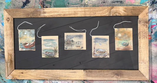 Framed Tea Bag Art Set – “The Journey” | Original Boat Series on Upcycled Tea Bags