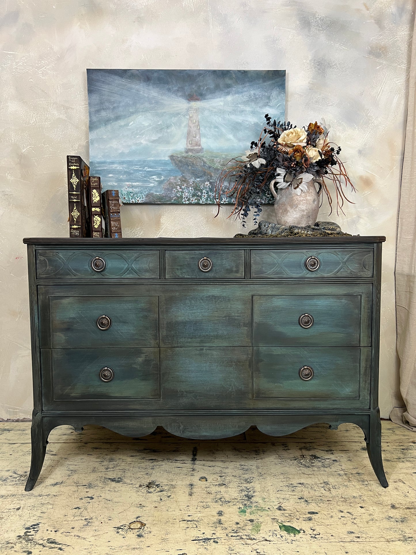 Coastal Grace – Hand-Painted Vintage Dresser | Original Furniture Artwork by Renee Smith