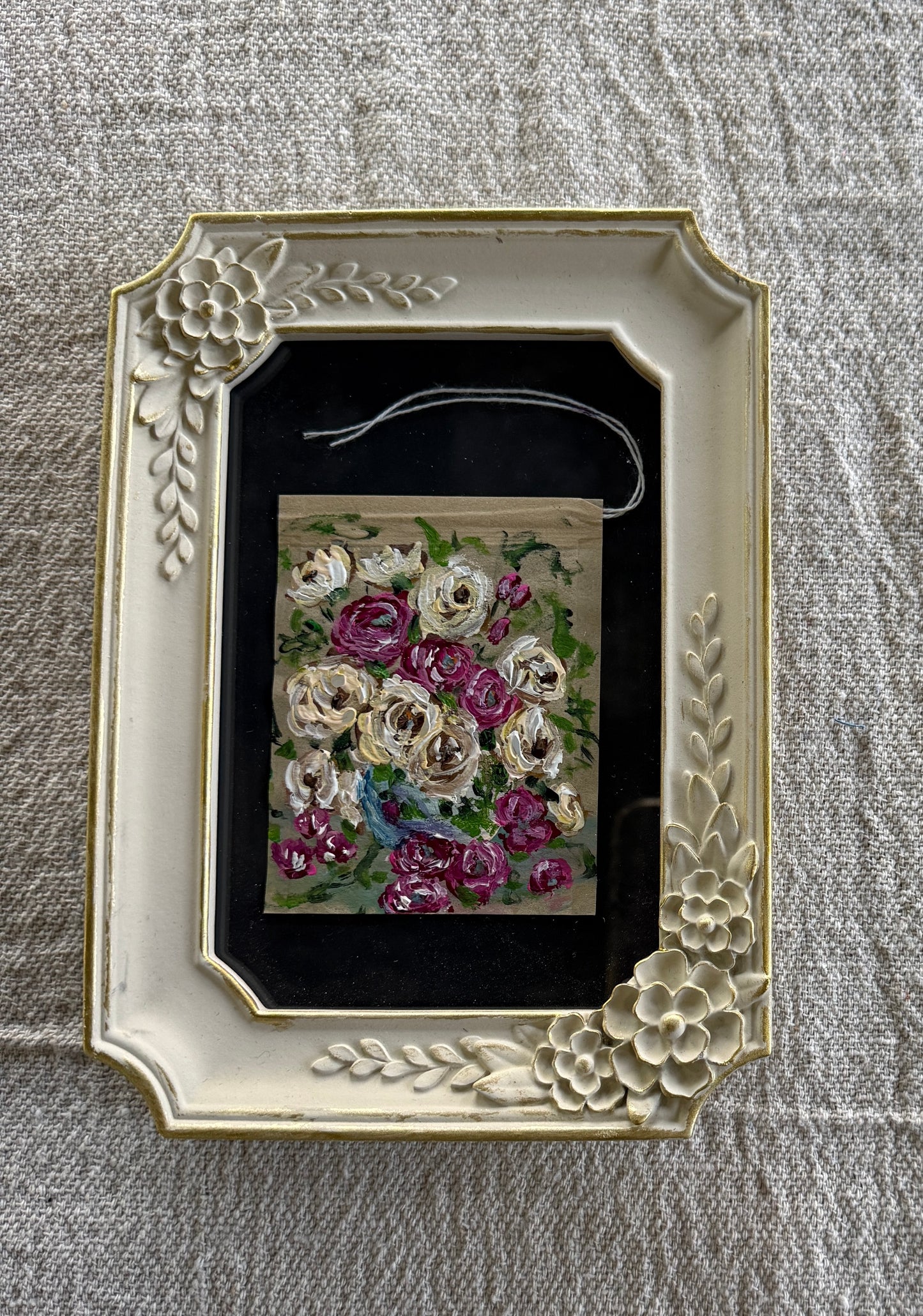 Framed Floral Tea Bag Art | Original Miniature Mixed Media Artwork (I)