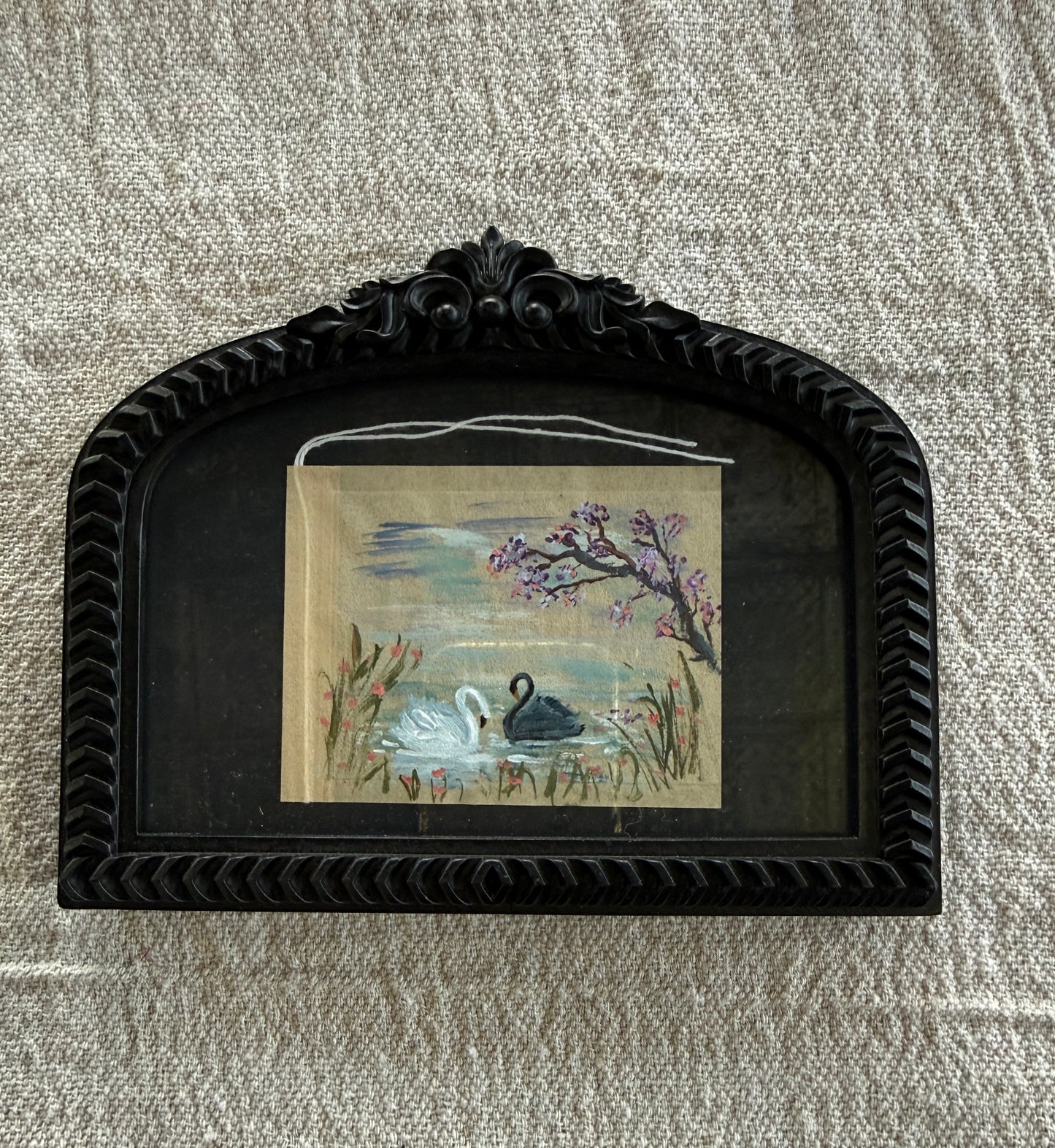Framed Swan Tea Bag Art | Original Miniature Mixed Media Artwork (I)