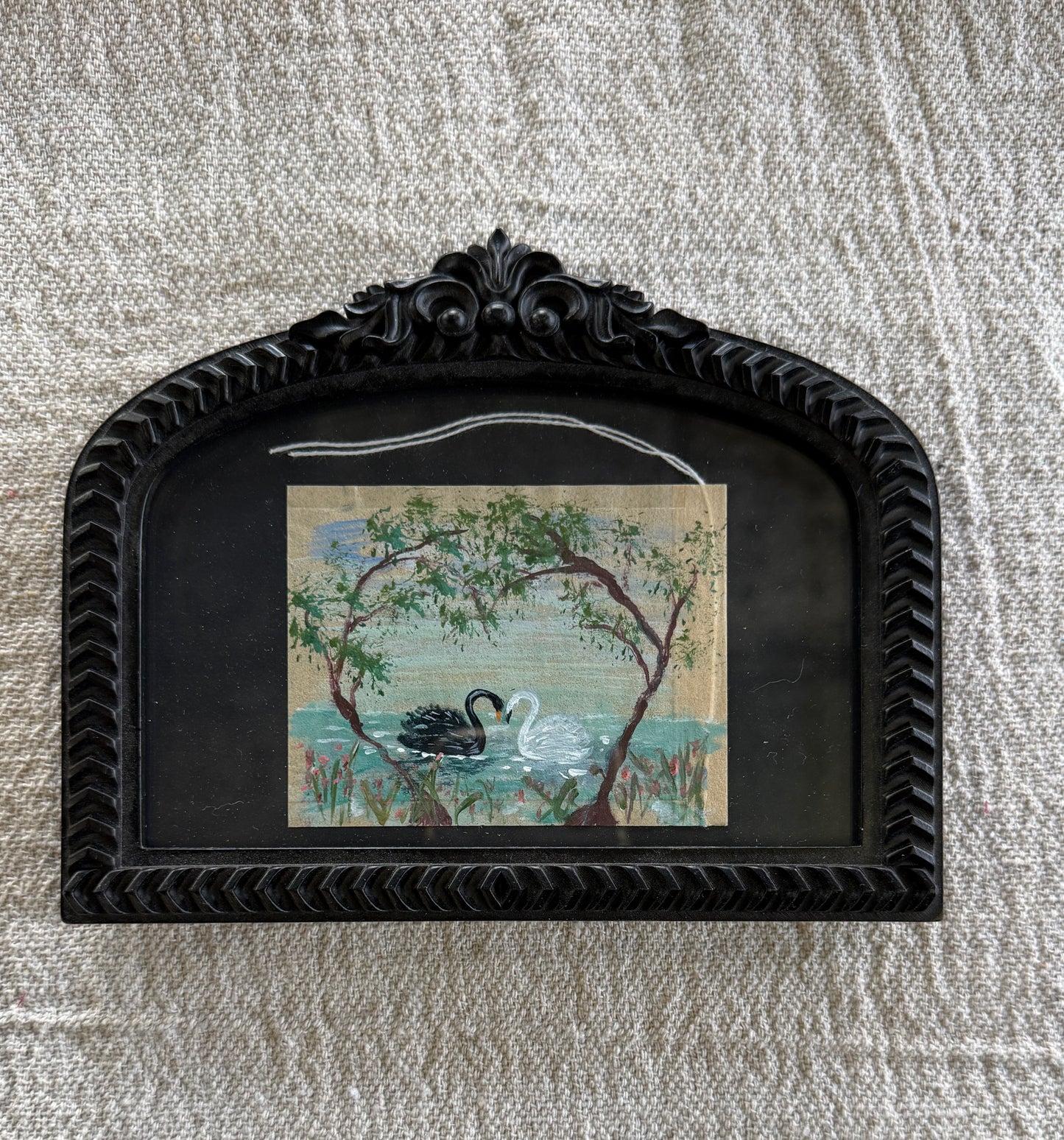Framed Swan Tea Bag Art | Original Miniature Mixed Media Artwork (II)