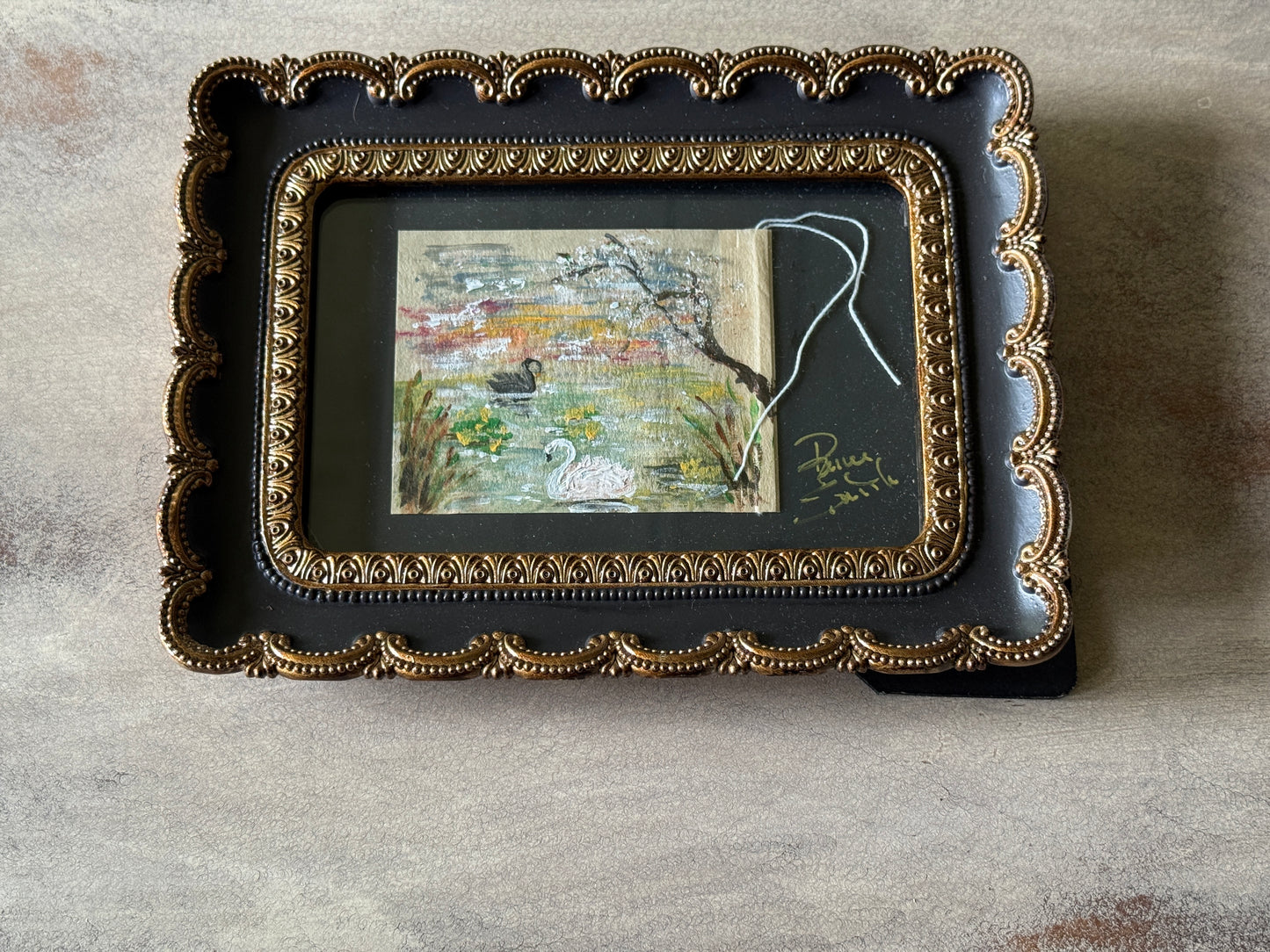 Framed Swan Tea Bag Art (5) Original Miniature Mixed Media Artwork