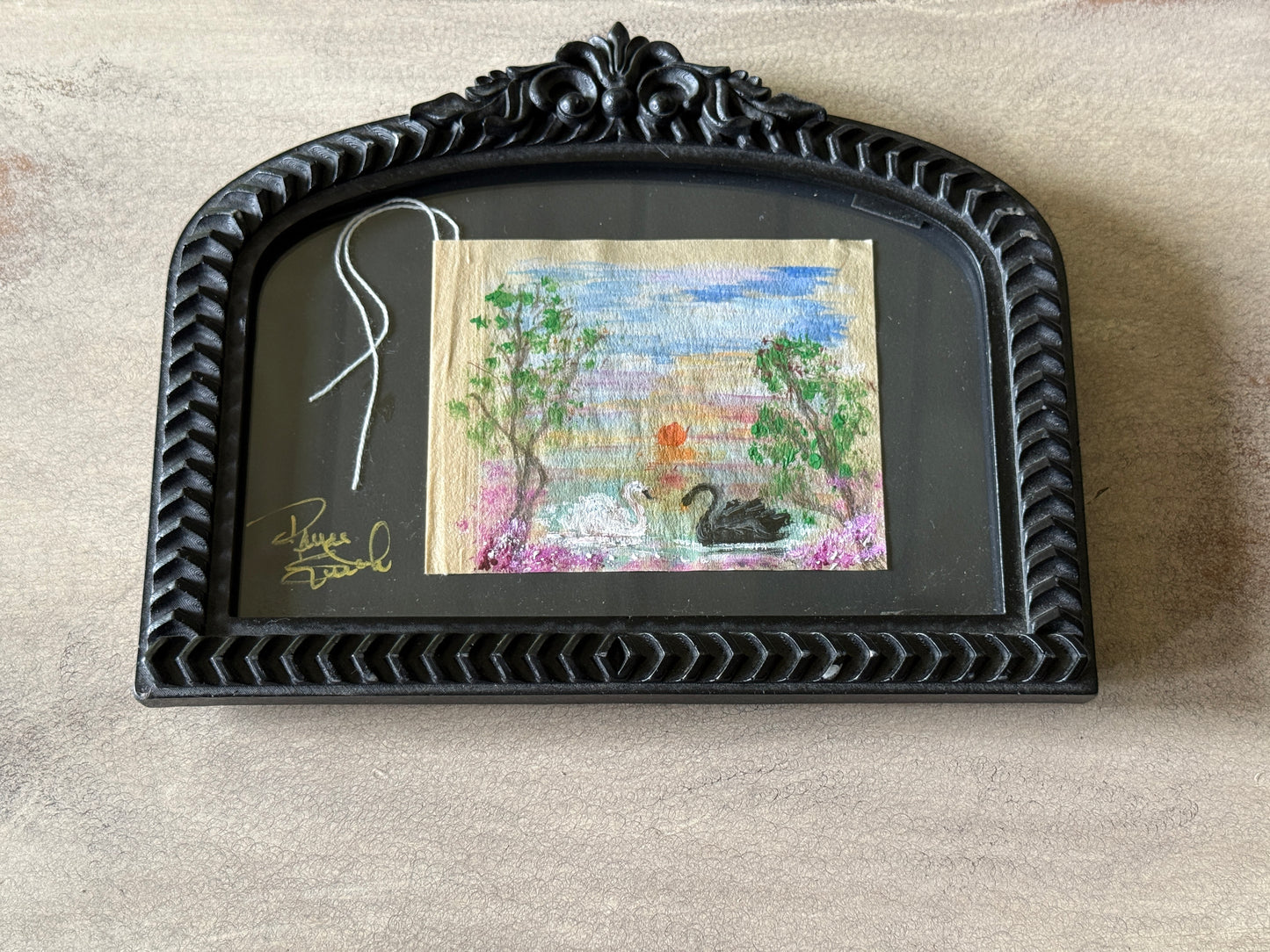 Framed Swan Tea Bag Art (4) Original Miniature Mixed Media Artwork