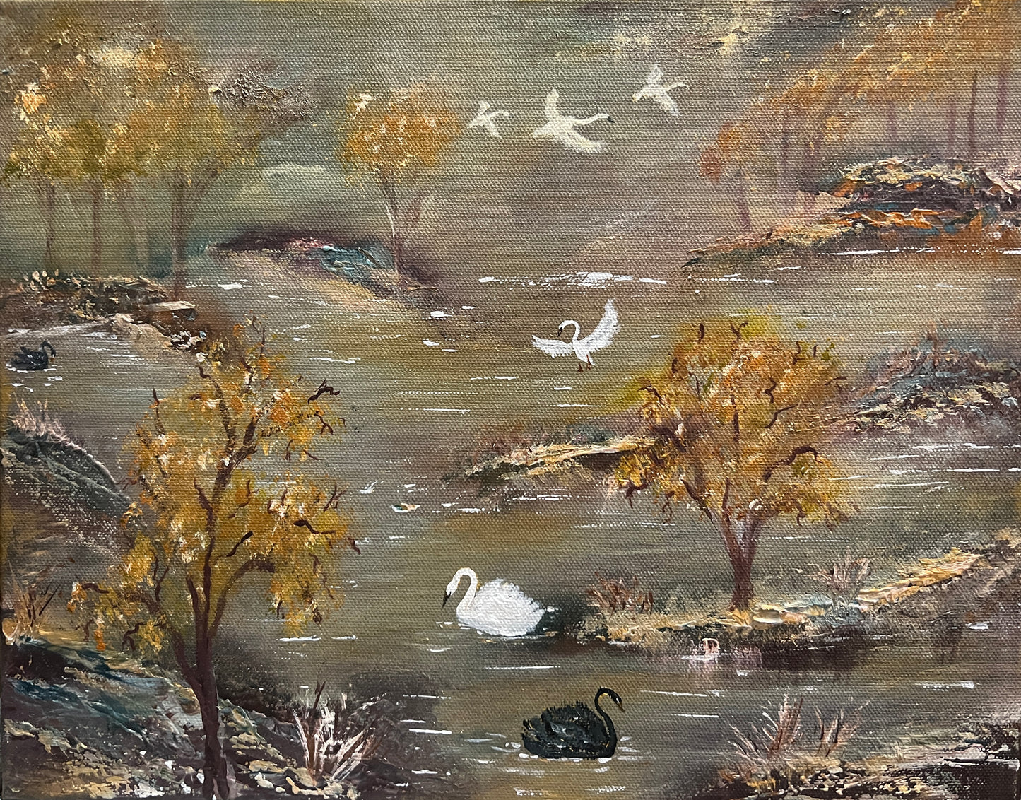 Swan Lake – 11x14 Original Framed Canvas by Renee Smith