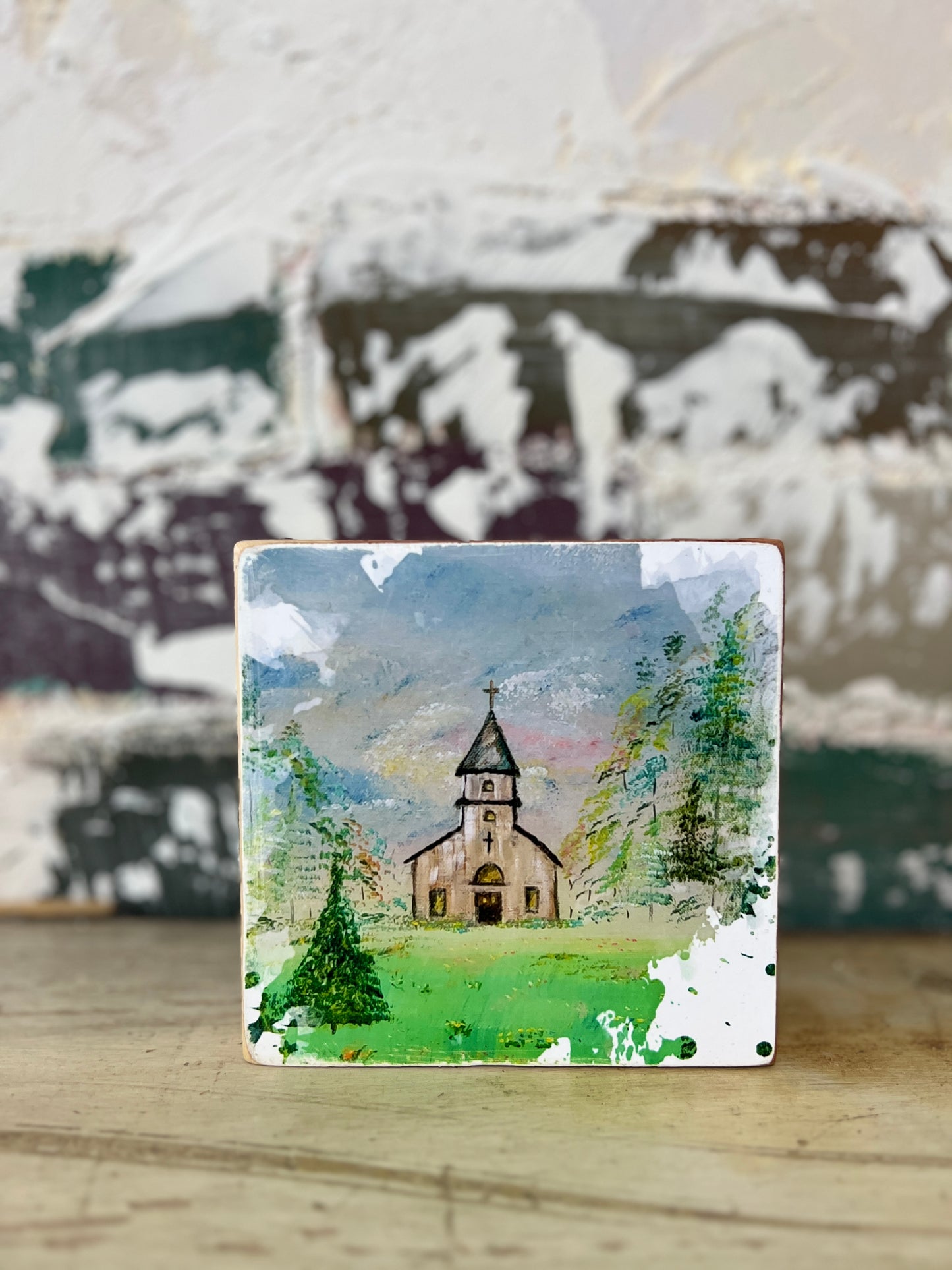 Mini Art Wood Shelf Sitter Wall Art Church 5x5