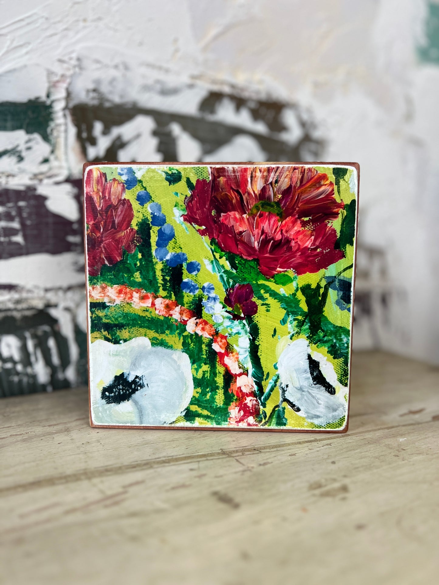 Mini Art Wood Shelf Sitter Wall Art Moody Florals