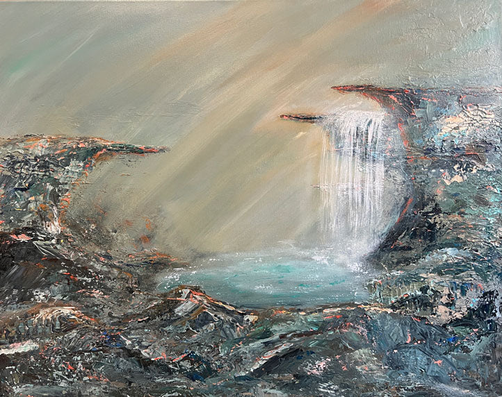 And God Saw That It Was Good – 22x28 Original Textured Waterfall Landscape by Renee Smith