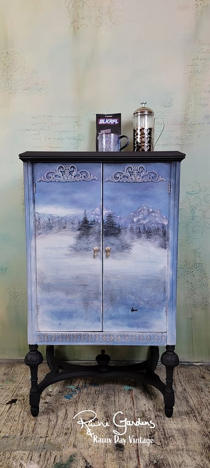 Coffee Bar/Winter Mountains/ handpainted/ furniture