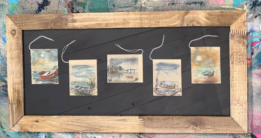 Framed Tea Bag Art Set – “The Journey” | Original Boat Series on Upcycled Tea Bags