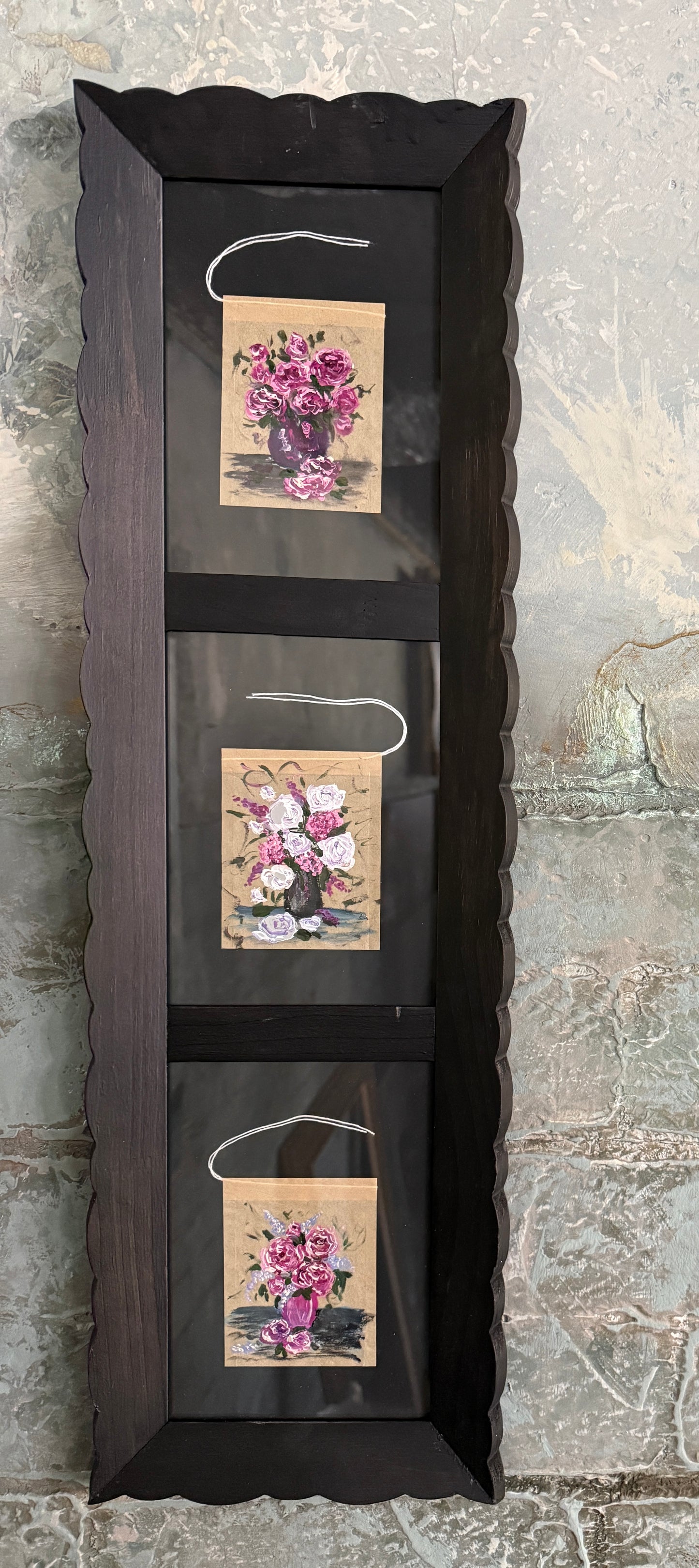 Framed Floral Tea Bag Trio | Original Miniature Mixed Media Artwork (I)