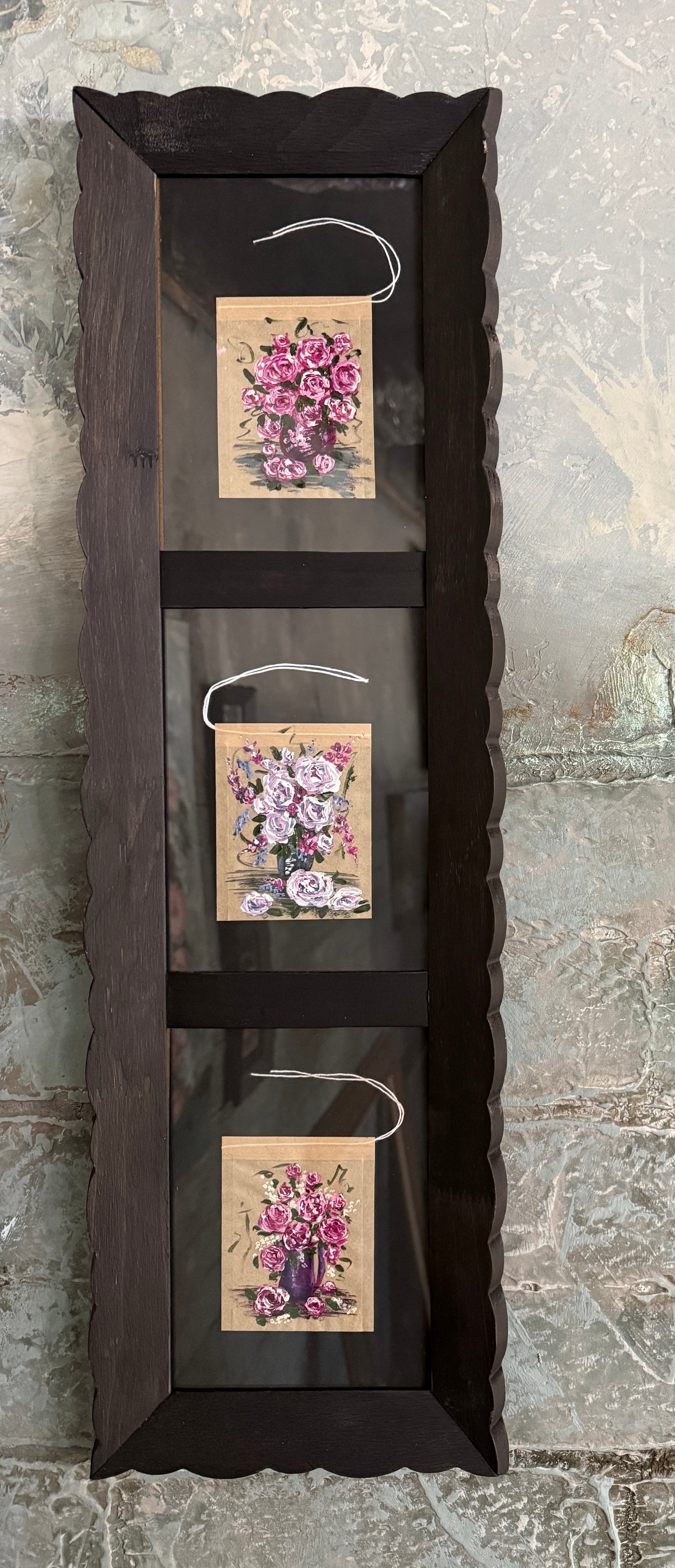 Framed Floral Tea Bag Trio | Original Miniature Mixed Media Artwork(II)
