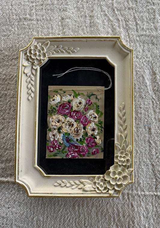 Framed Floral Tea Bag Art | Original Miniature Mixed Media Artwork (I)
