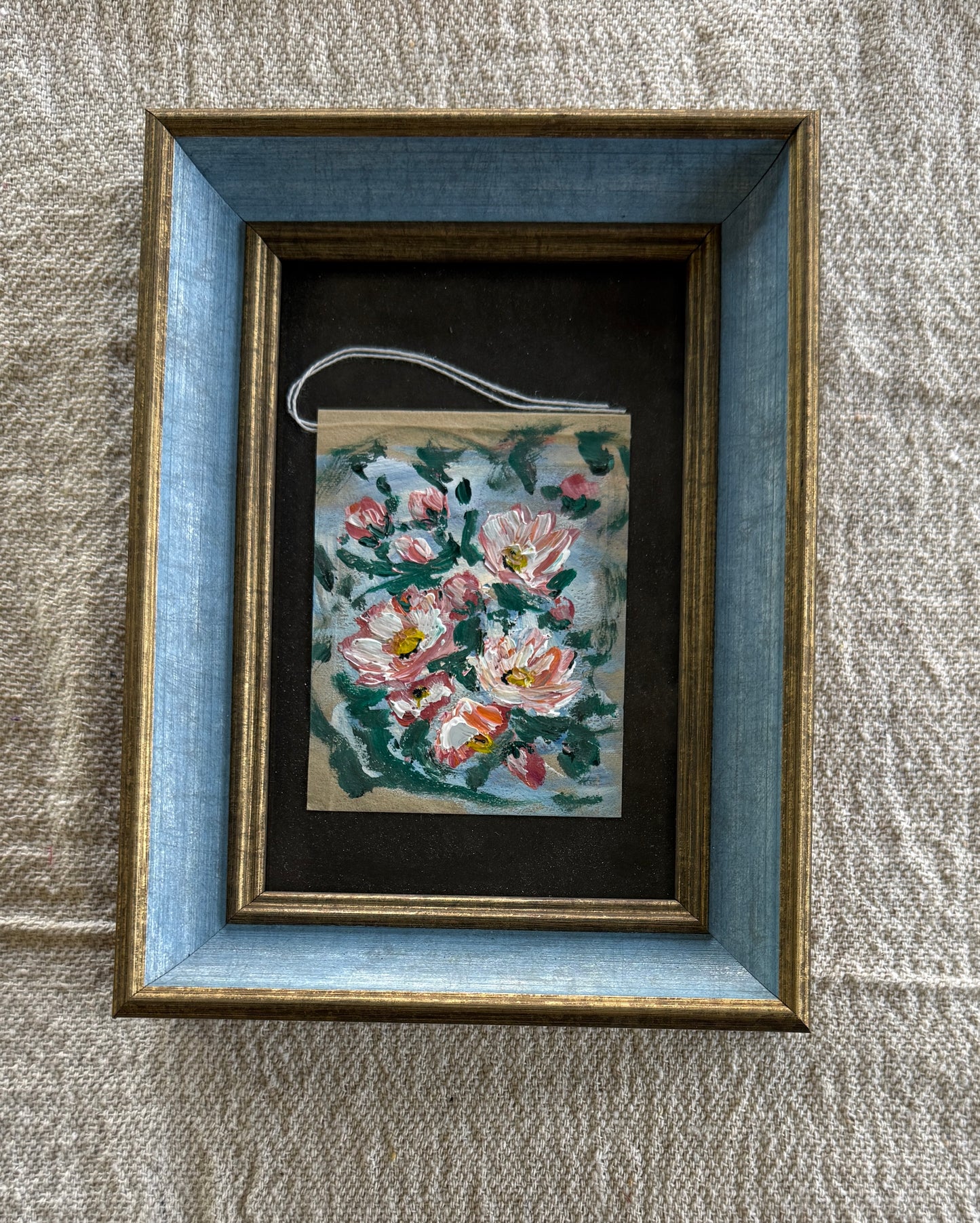 Framed Floral Tea Bag Art | Original Miniature Mixed Media Artwork (III)