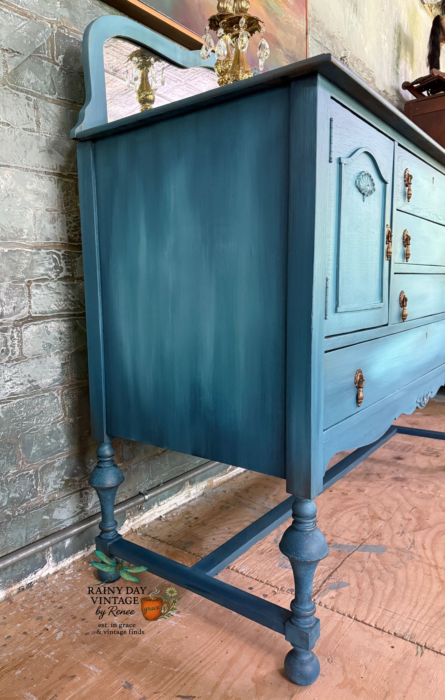 Ethereal Blue  Hand-Painted Vintage Buffet
