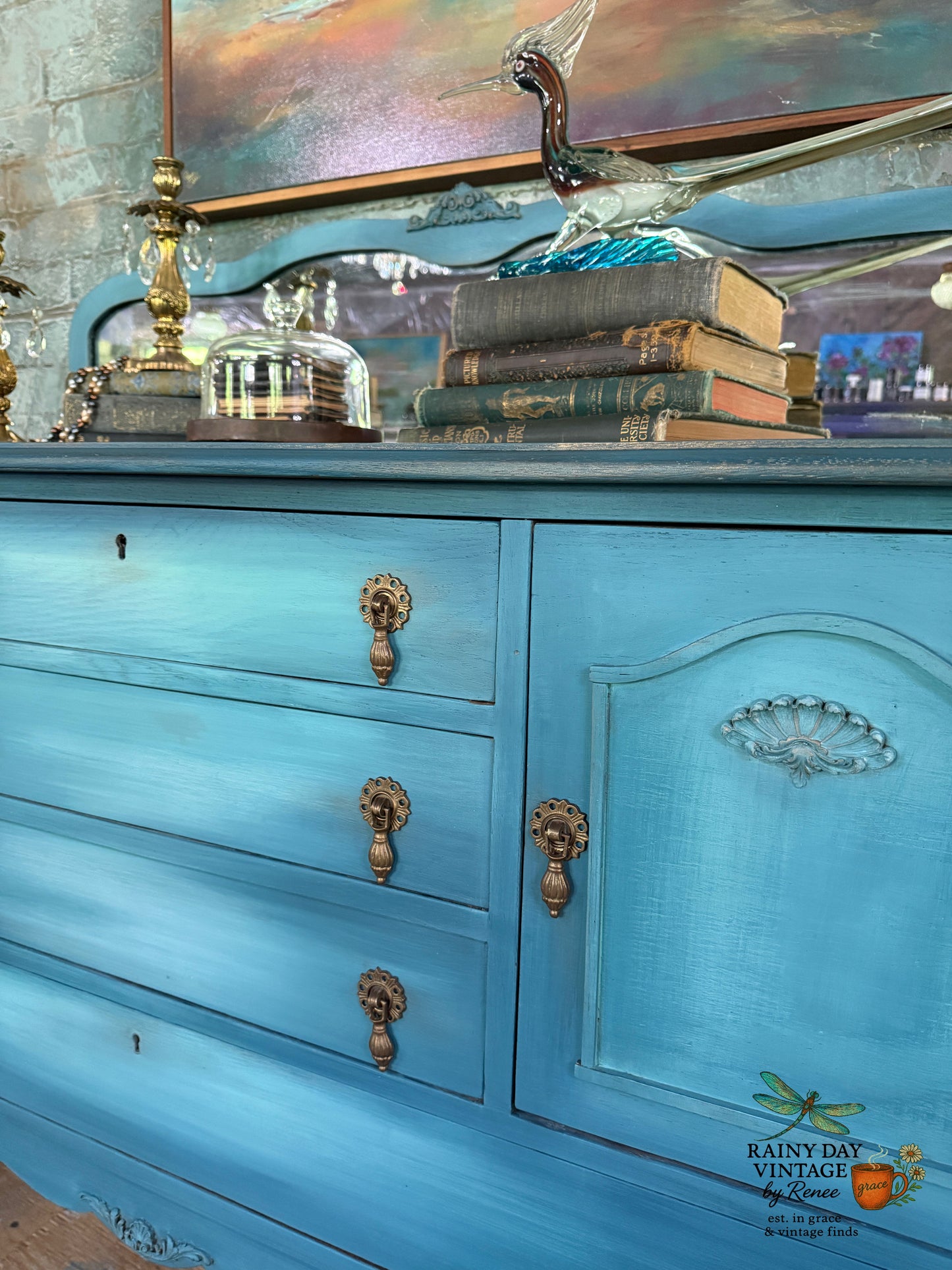 Ethereal Blue  Hand-Painted Vintage Buffet