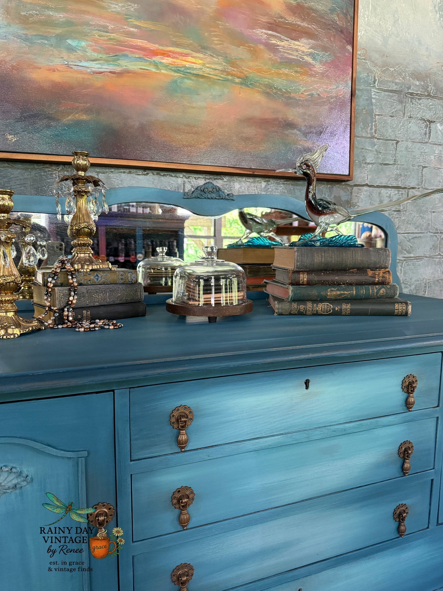 Ethereal Blue  Hand-Painted Vintage Buffet