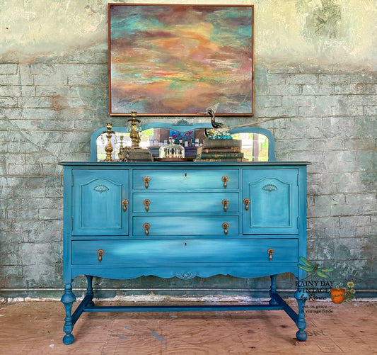 Ethereal Blue  Hand-Painted Vintage Buffet
