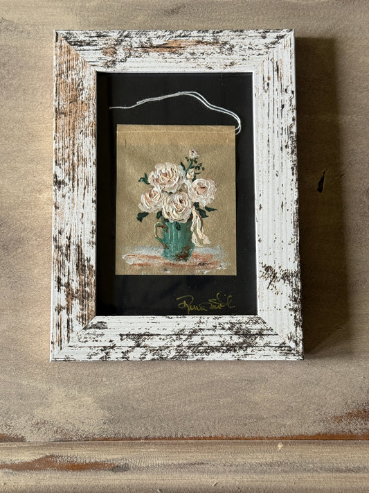 Framed Coffee and Grace Tea Bag Art | Original Miniature Mixed Media Artwork (I)
