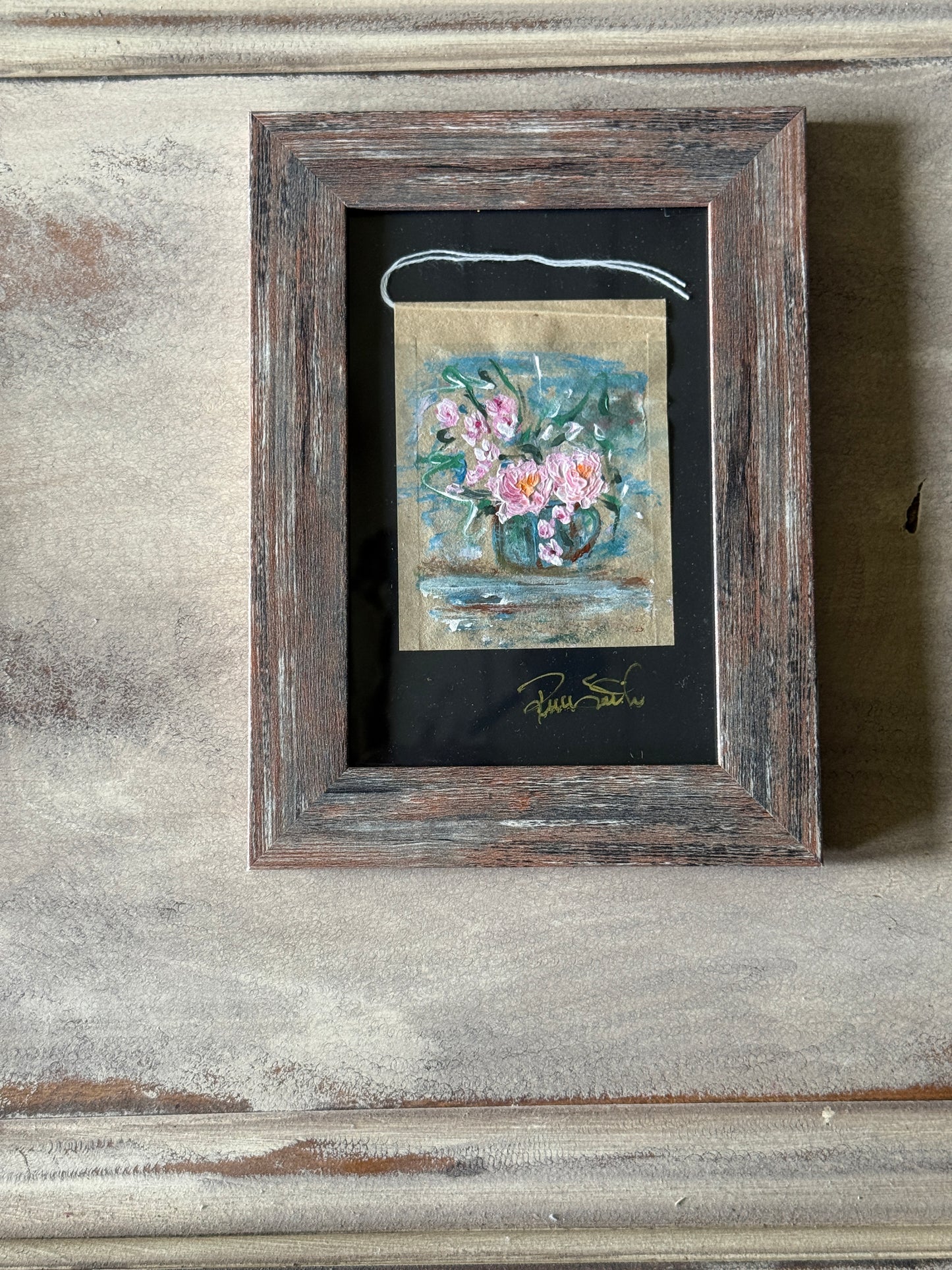 Framed Coffee and Grace Tea Bag Art | Original Miniature Mixed Media Artwork (III)