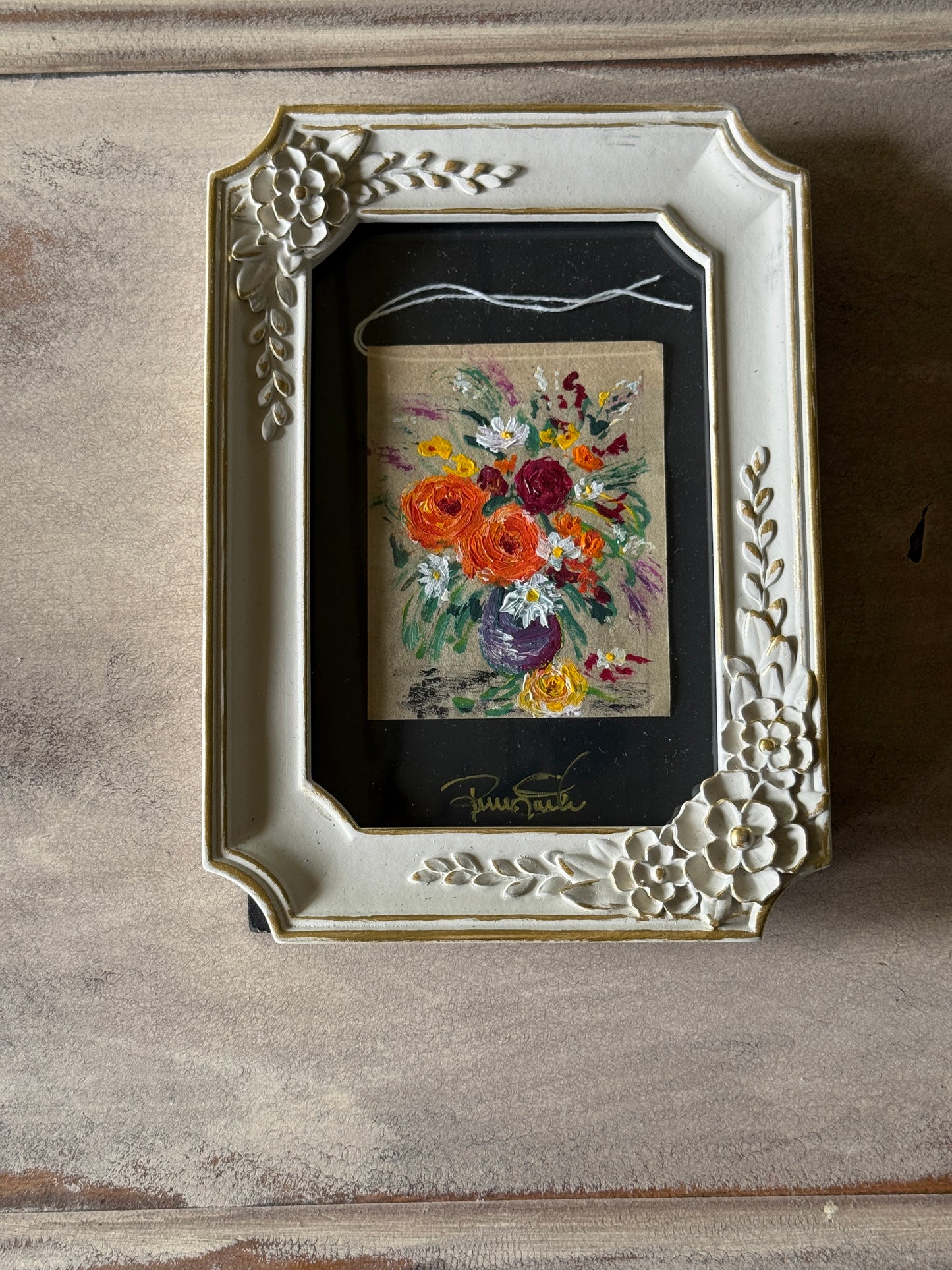 Framed Floral Tea Bag Art | Original Miniature Mixed Media Artwork (5)