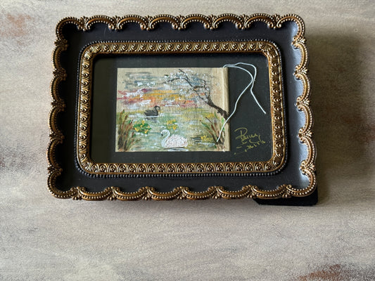 Framed Swan Tea Bag Art (5) Original Miniature Mixed Media Artwork