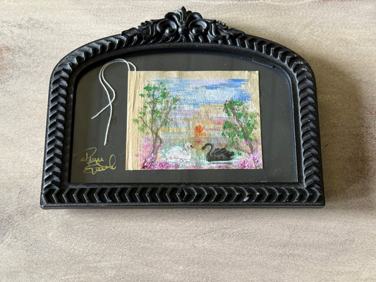 Framed Swan Tea Bag Art (4) Original Miniature Mixed Media Artwork