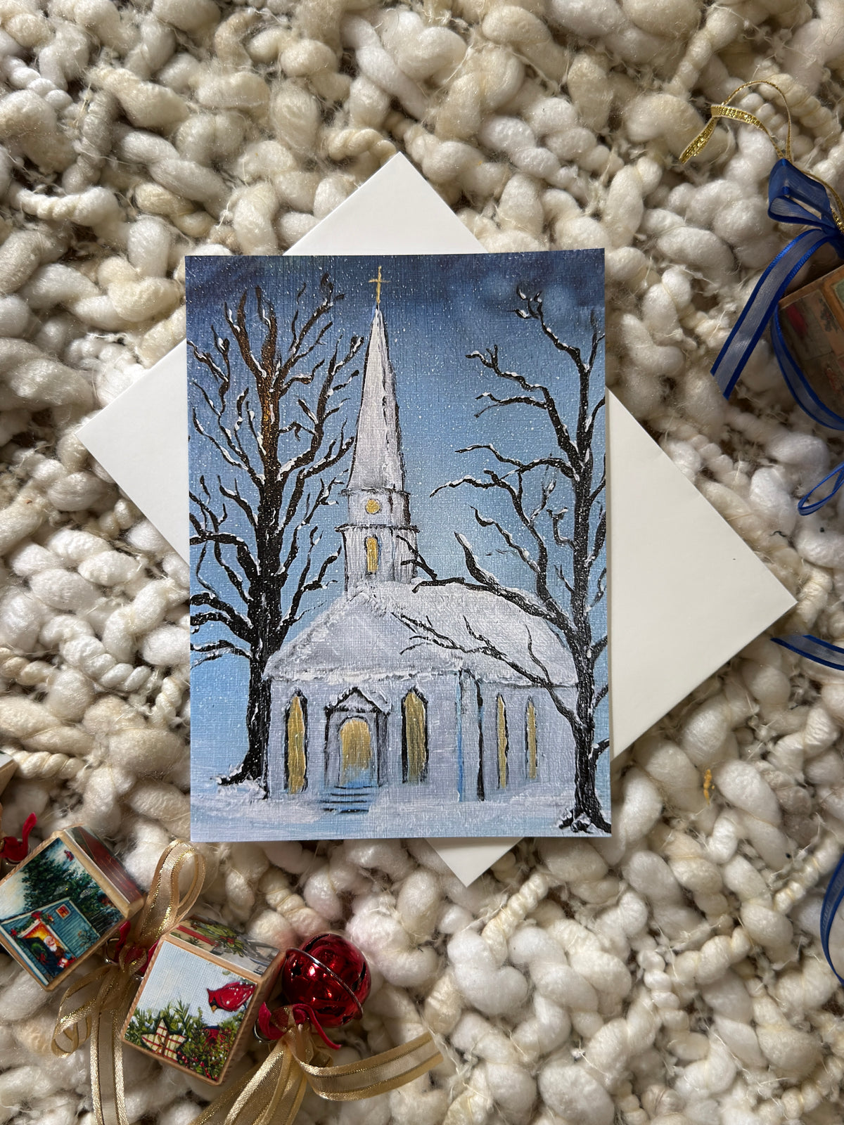 Evening Worship Christmas Greeting Card  Original Art Card