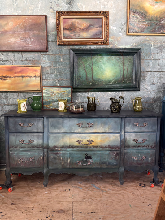 The Peace Within – Hand-Painted French Dresser Original Furniture Artwork by Renee Smith