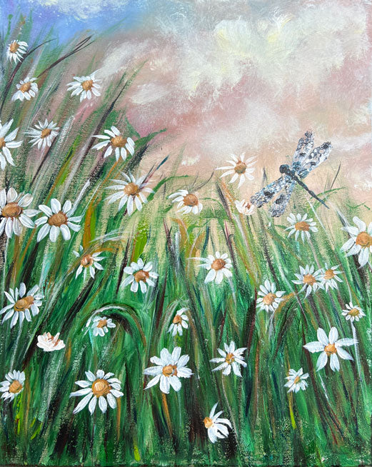 ORIGINAL CANVAS ART "Daisies at Twilight"