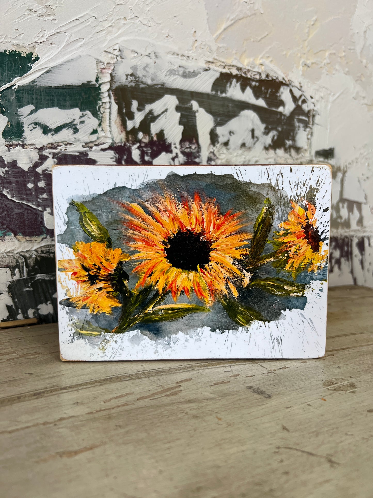 Mini Art Wood Shelf Sitter Wall Art Sunflowers