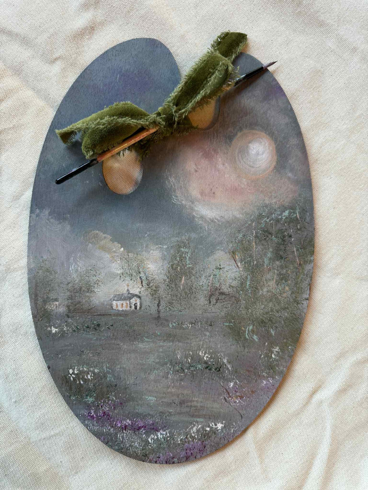 Palette Keepsake No. 3 Moonlit Chapel  Original Painting by Renee Smith